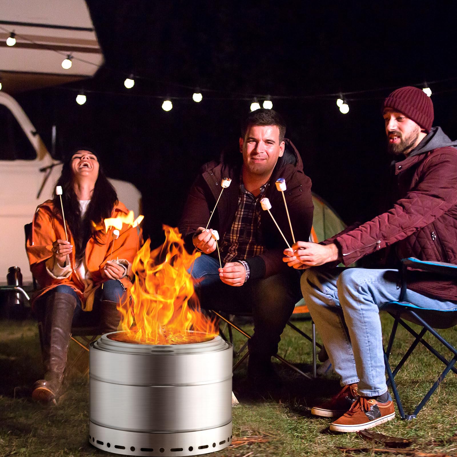SURESTOVE Smokeless Fire Pit 19 Inch for Outdoor Wood Burning, Stainless Steel Portable Firepit with Ash Pan, Low Smoke Patio Bonfire for Camping, Backyard, Picnic, Deck Use