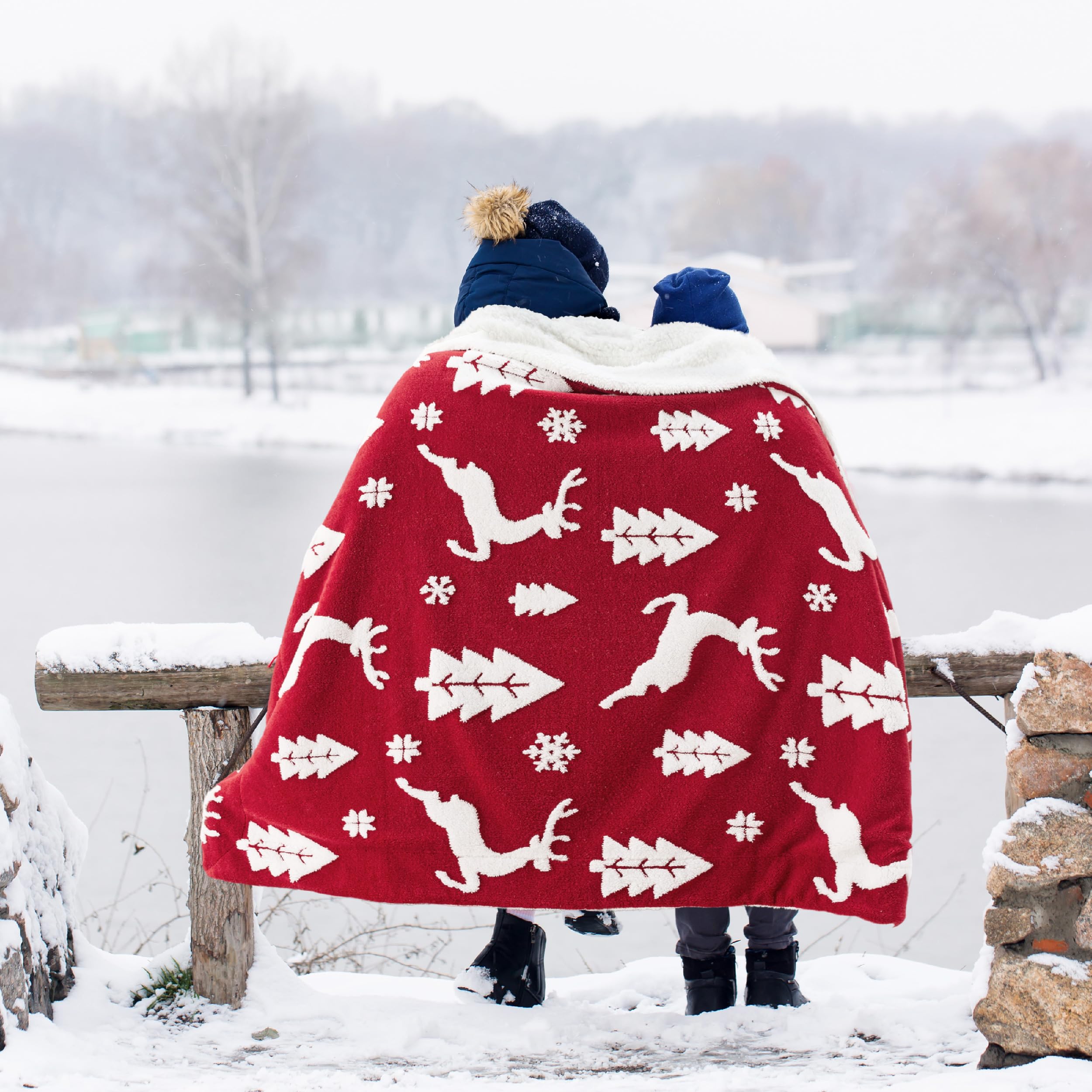 Bedsure Christmas Blanket Red - Luxury Christmas Decorations Holiday Deer Blanket Warm Cozy Sherpa Blanket Gift 50"x60"