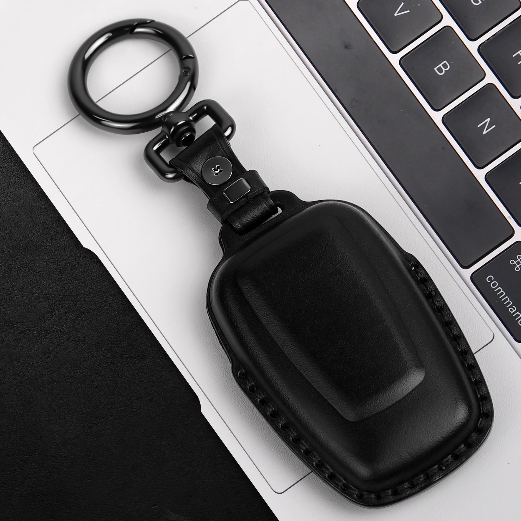 Tukellen for Toyota Key Fob Cover Genuine Leather With Keychain,Leather Key Case Protector Compatible with 2020-2022 Highlander Corolla Prius 2018-2024 RAV4 Camry Avalon C-HR GT86 -Black