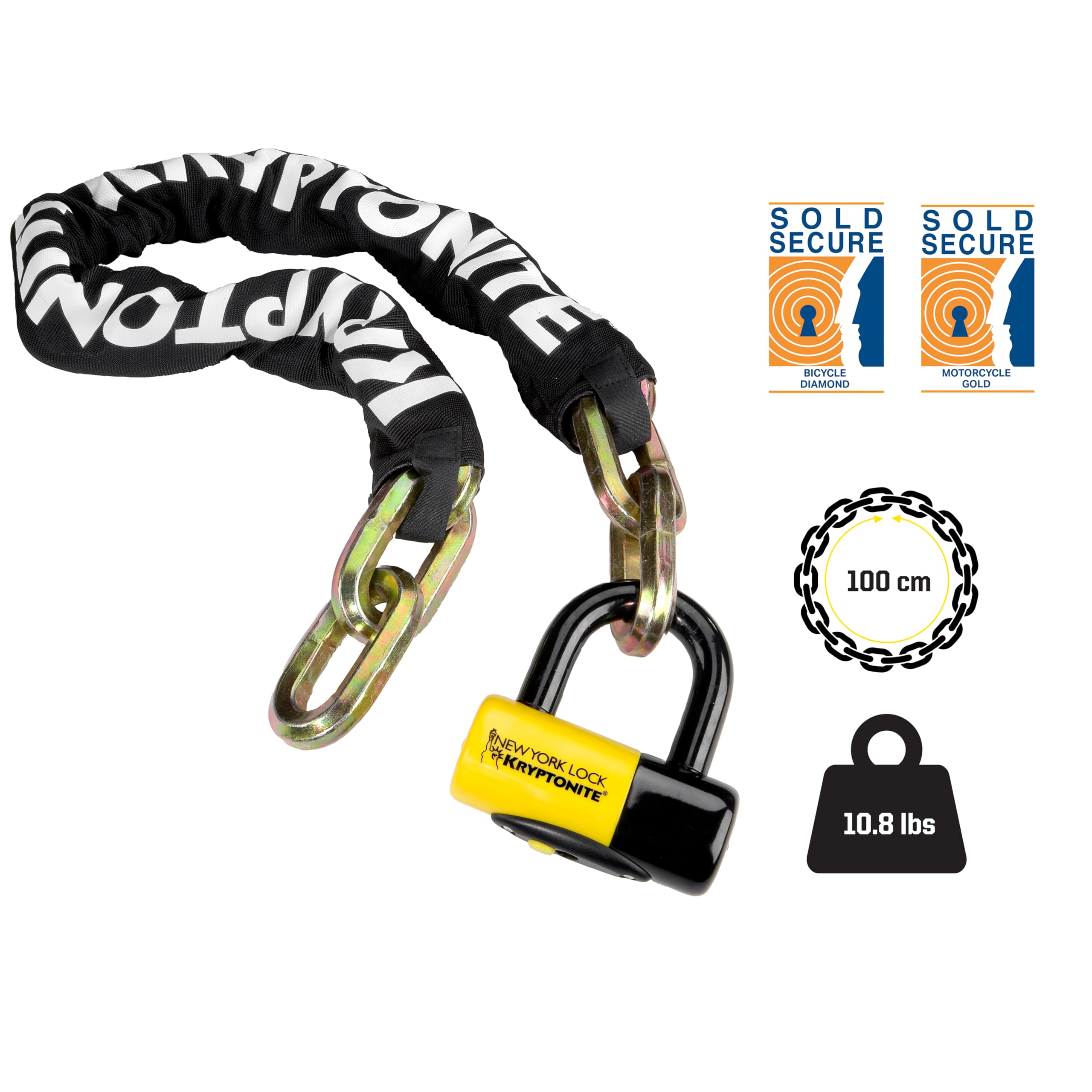 Kryptonite New York FAHGETTABOUDIT 1410 Bike Chain Lock, 3.28 Feet Long 14mm Steel Chain Heavy Duty Anti-Theft Bicycle Chain Lock with Keys, 10/10 Security Rating for E-Bike, Motorcycle, Scooter