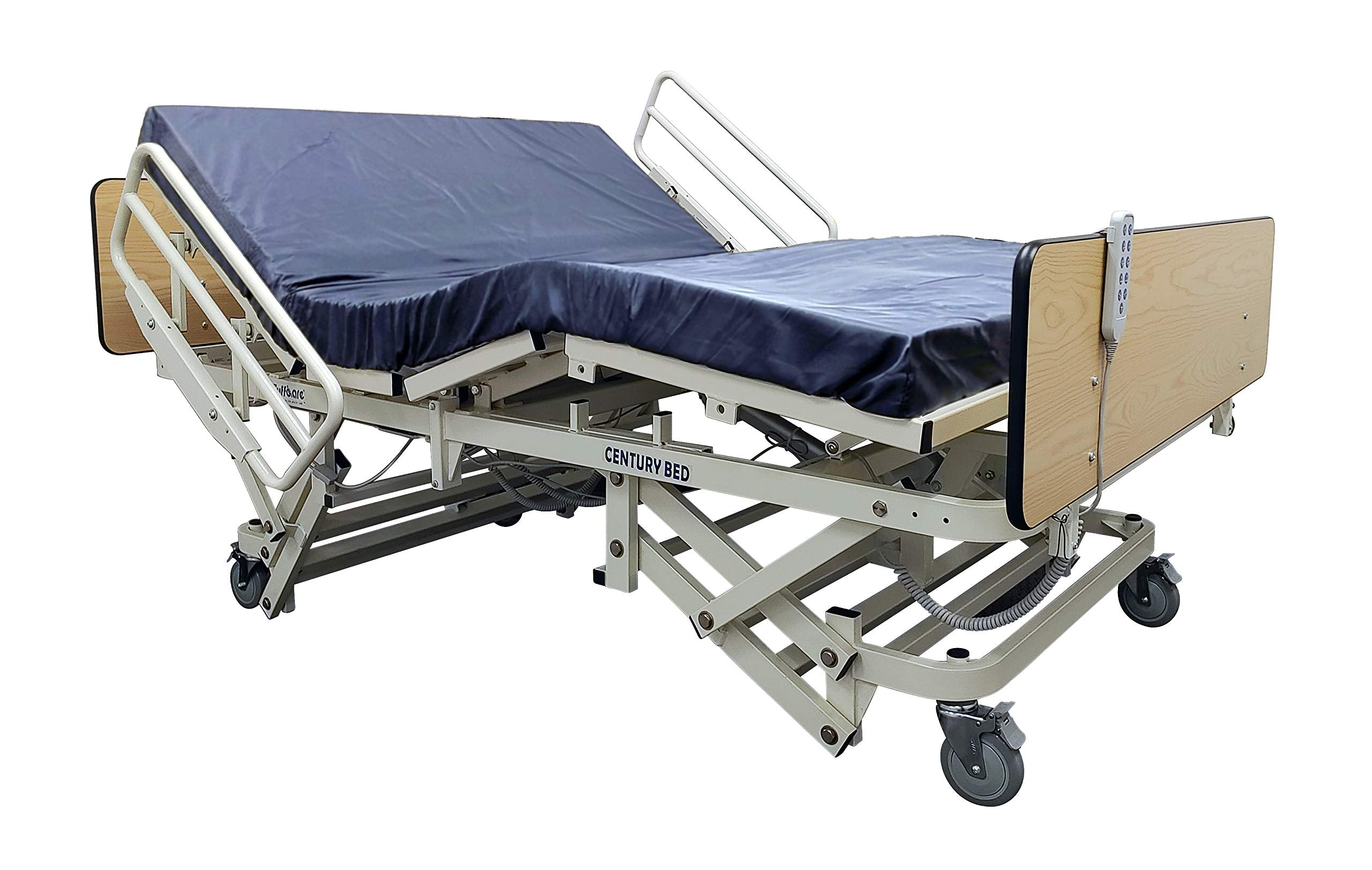 Tuffcare Century Max Bariatric Bed, Long Term Care Bed with Foam Mattress & Half Rail Package (60" W X 80" L) 1000lbs Weight Limit