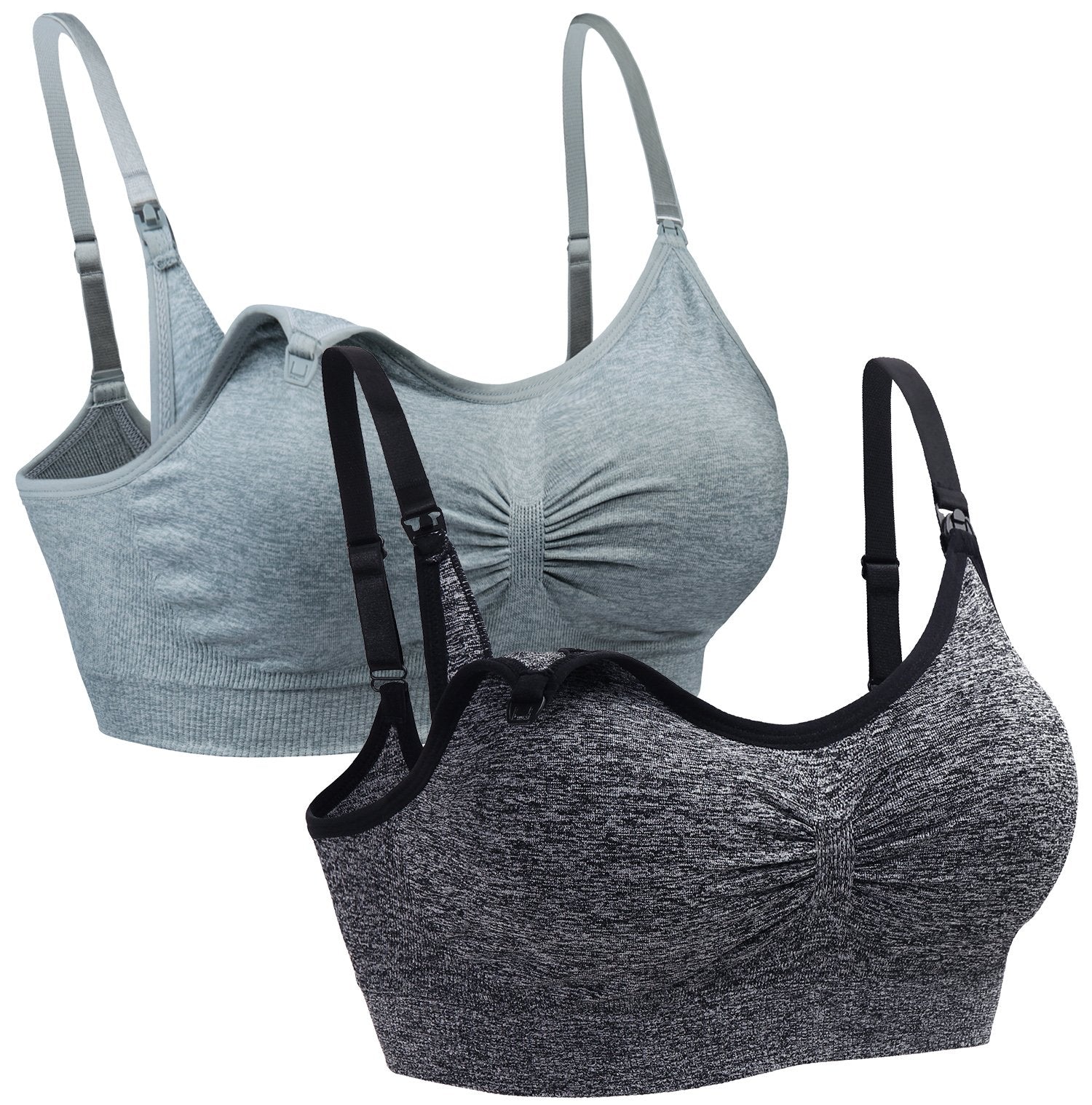 Suekaphin 2PACK Nursing Maternity Bra for pregnancy women breastfeeding comfortable Sleeping with Extenders,Heather(Gray+LightGray),Medium