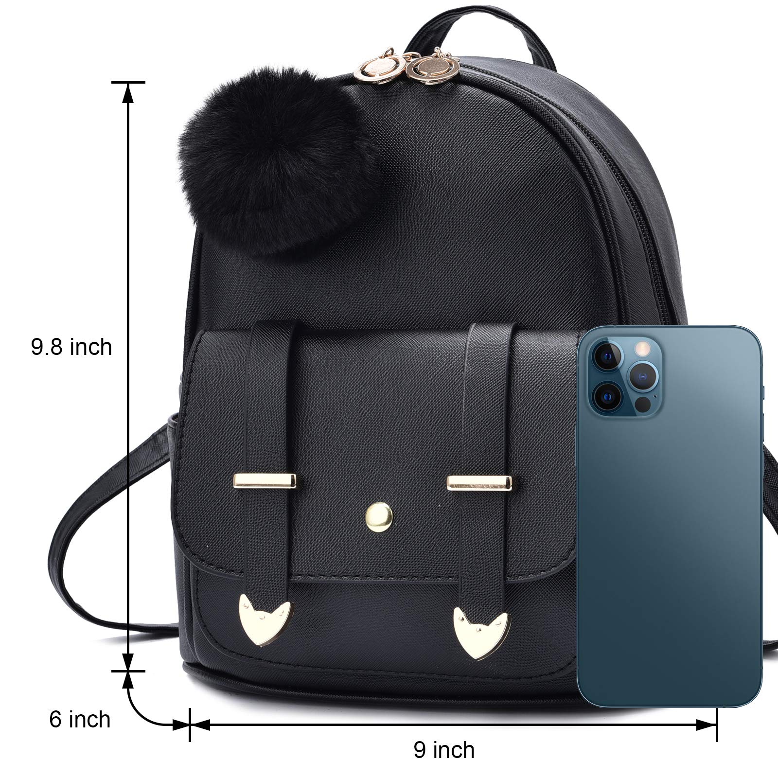 I IHAYNER Girls Fashion Backpack Mini Backpack Purse for Women Teenage Girls Purses PU Leather Pompom Backpack Shoulder Bag Turquoise