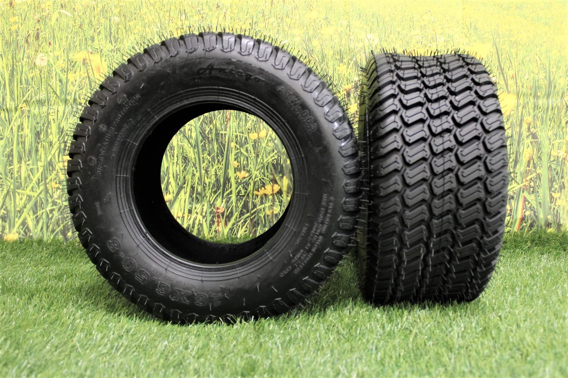 Set of 2-16X6.50-8 4 Ply Turf Tires for Lawn & Garden Mower 16x6.5-8