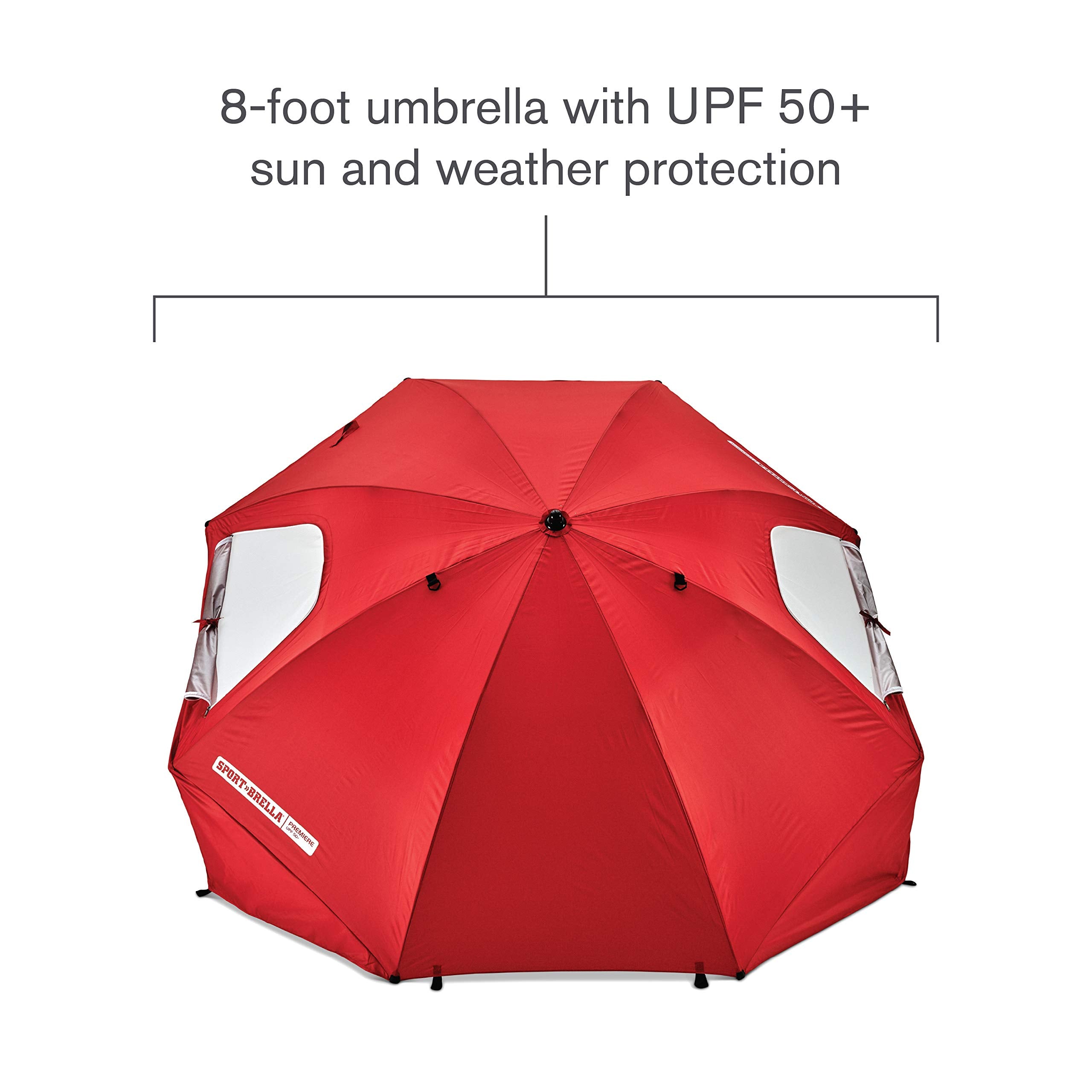 Sport-Brella Premiere UPF 50+ Umbrella Shelter for Sun and Rain Protection (8-Foot, Red)