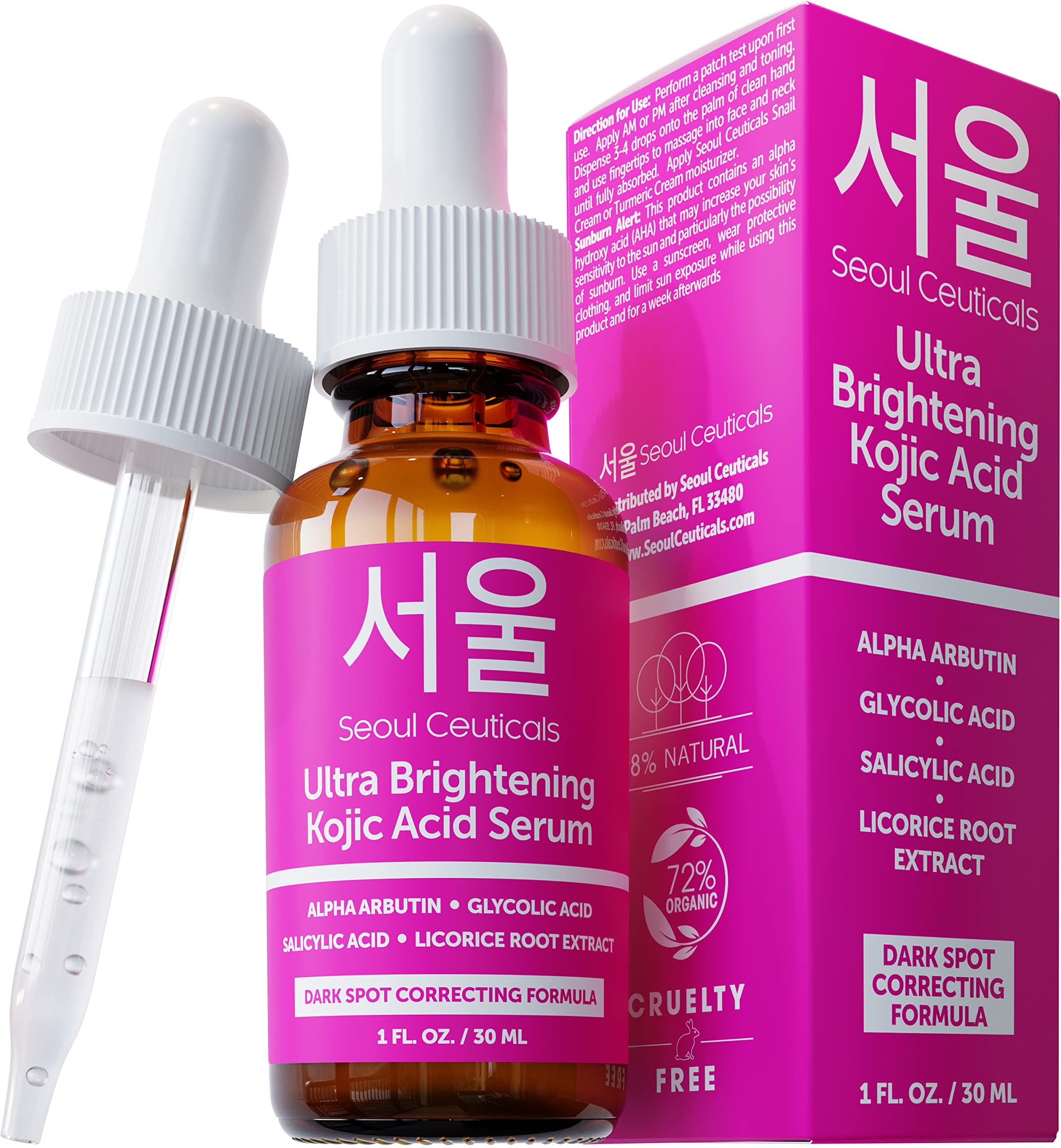 SeoulCeuticals Korean Skin Care Kojic Acid Serum Alpha Arbutin Serum – Dark Spot Remover Corrector Glycolic Acid Serum + Salicylic Acid K Beauty 1oz