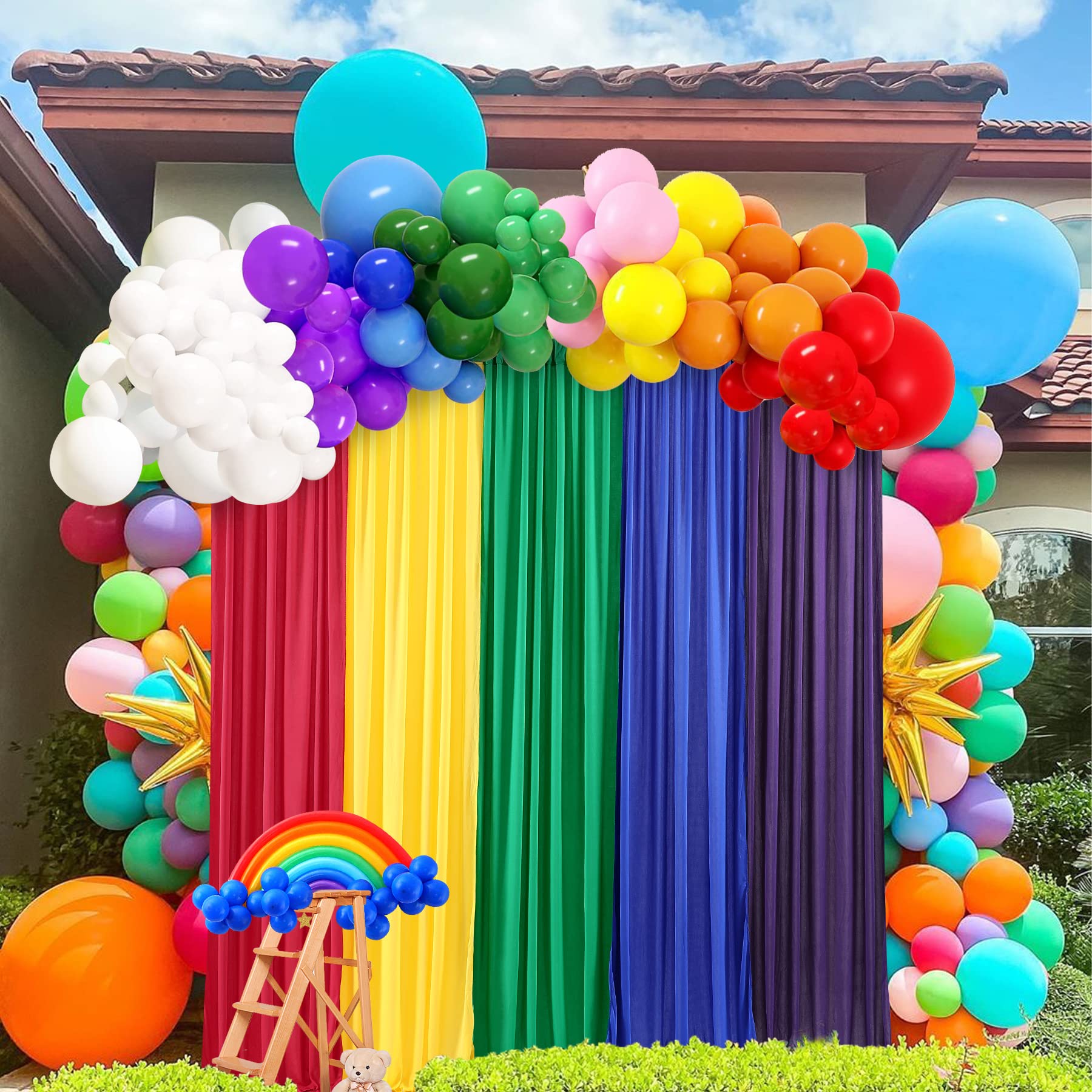 Rainbow Backdrop Curtains 25ft ×7ft Rainbow Birthday Decorations for Unicorn Birthday Party Baby Shower Girl Decorations 10 Panels