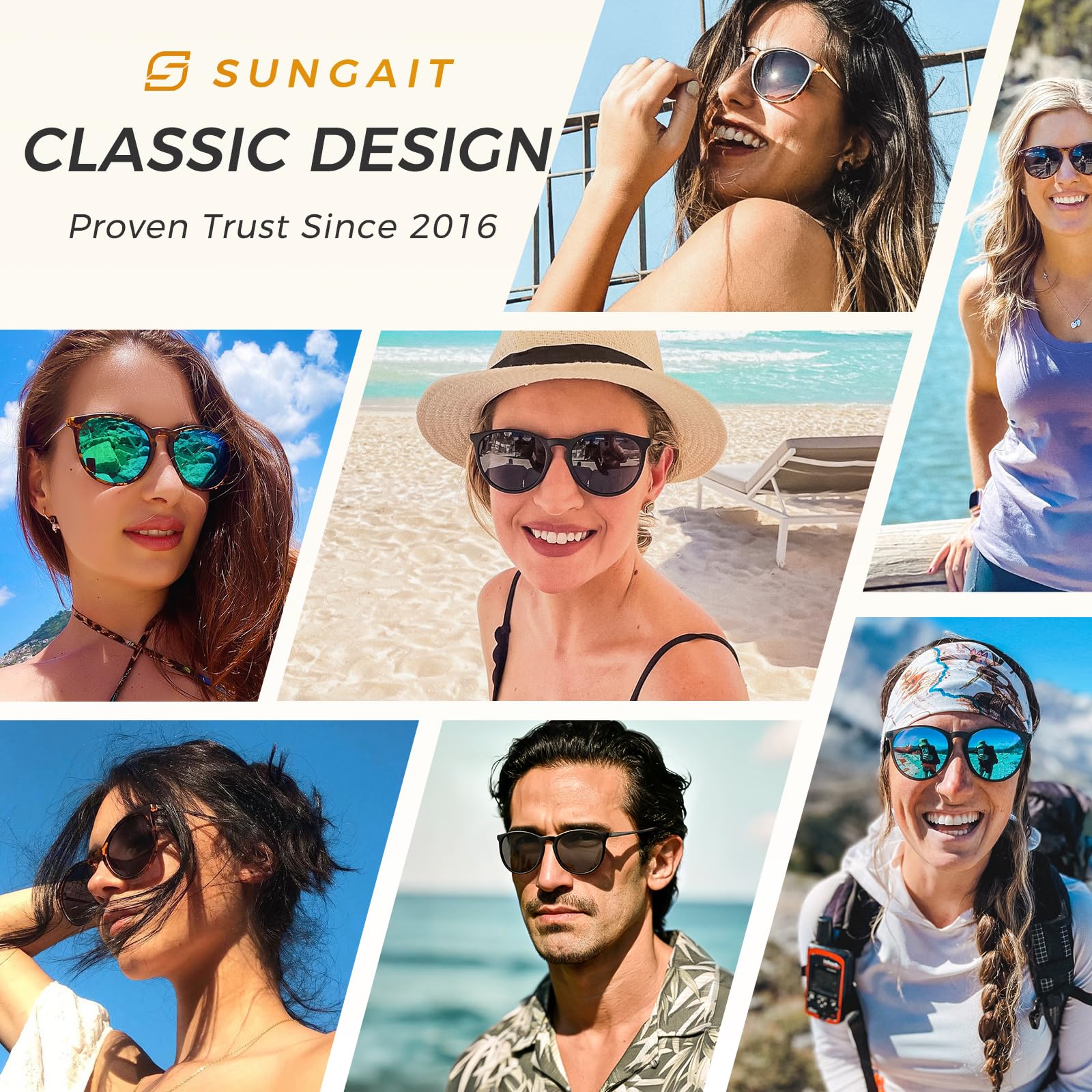SUNGAIT Premium Vintage Round Sunglasses for Women Men Classic Retro Trendy Style (Black Frame(Matte Finish)/Polarized Grey Lens) 1567 PGHKH
