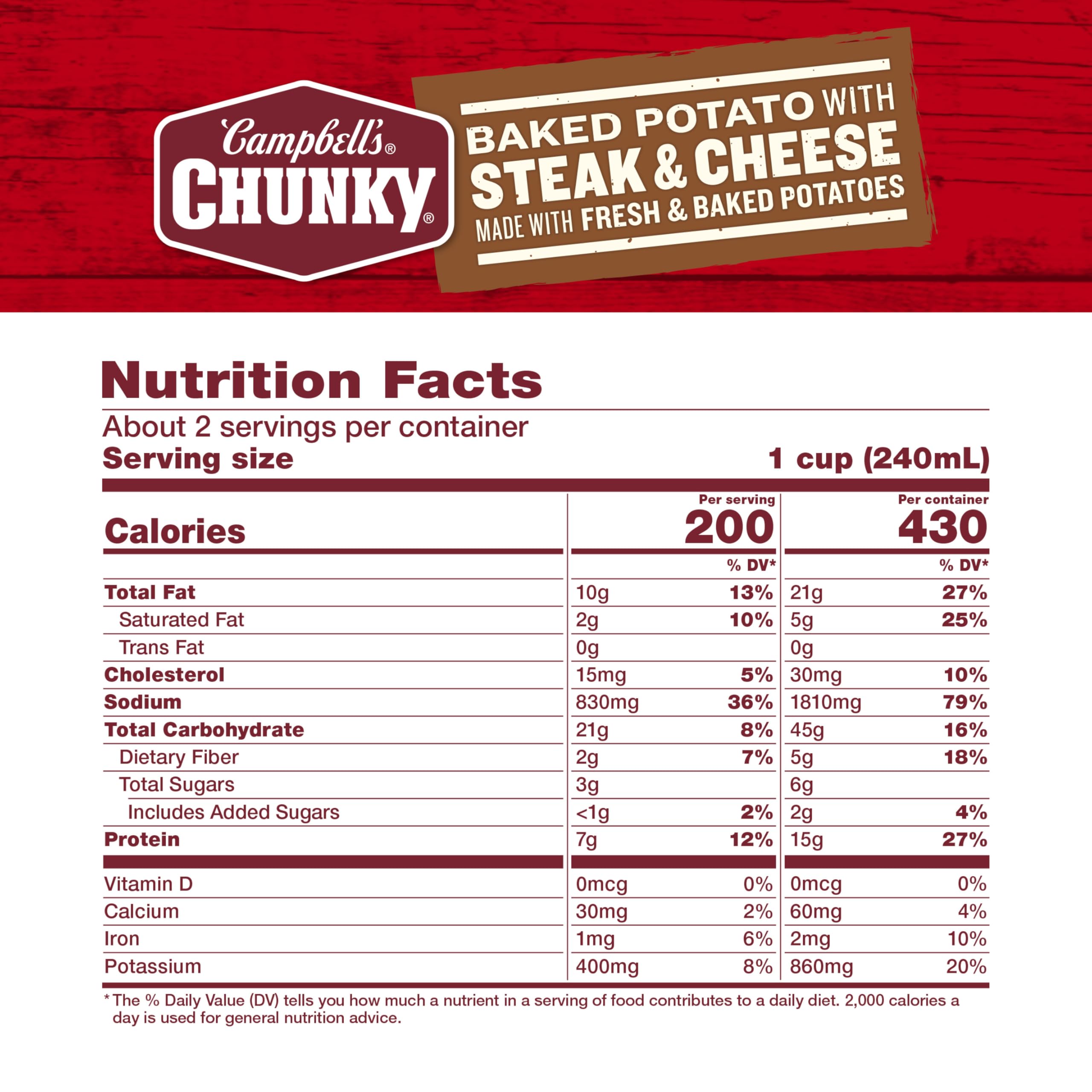 Campbell's Chunky Baked Potato with Steak and Cheese Soup, 18.8 oz. Can