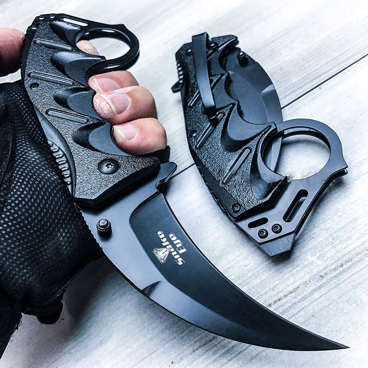 Snake Eye Tactical Everyday Carry Spring Assist Style Folding Pocket Knife EDC (Black)