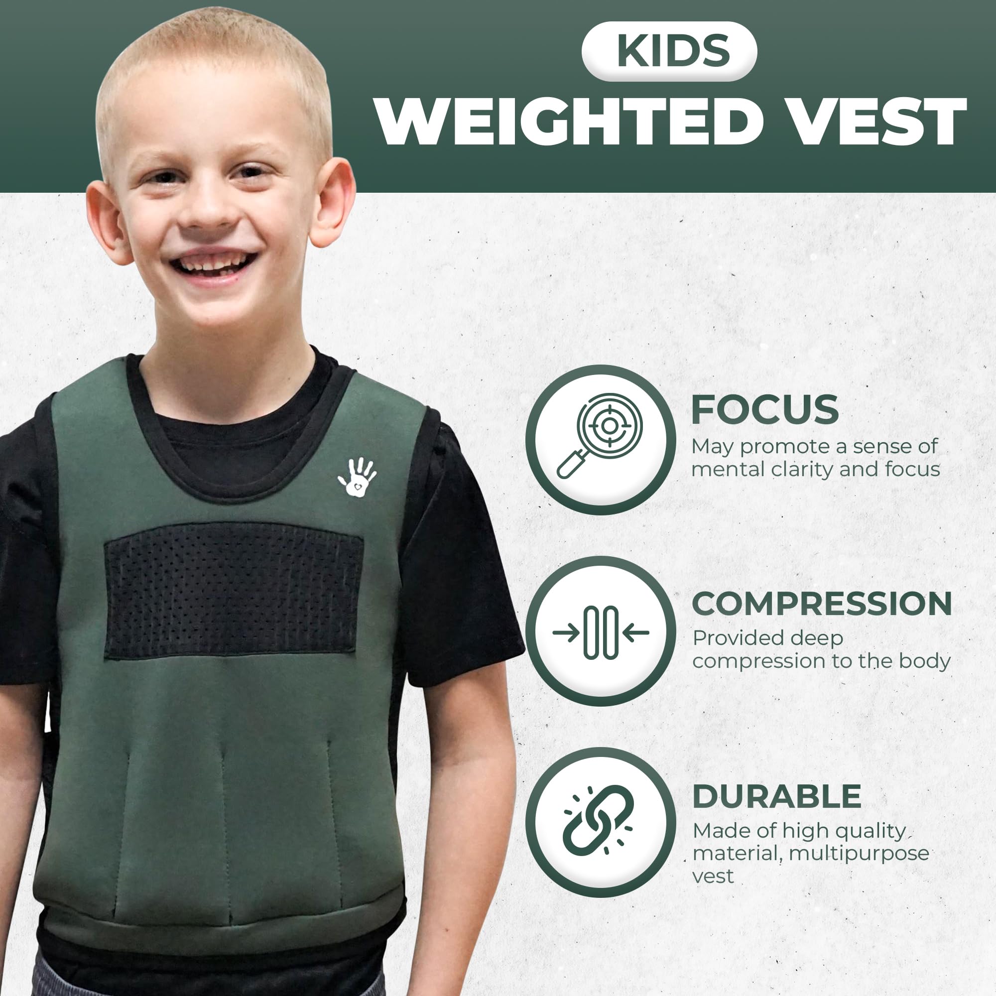 Sensory Weighted Vest for Kids – Adjustable Compression Vest (Small, Ages 2-6) with 6 Removable Weights – Comfortable Snug Fit for Calming Support