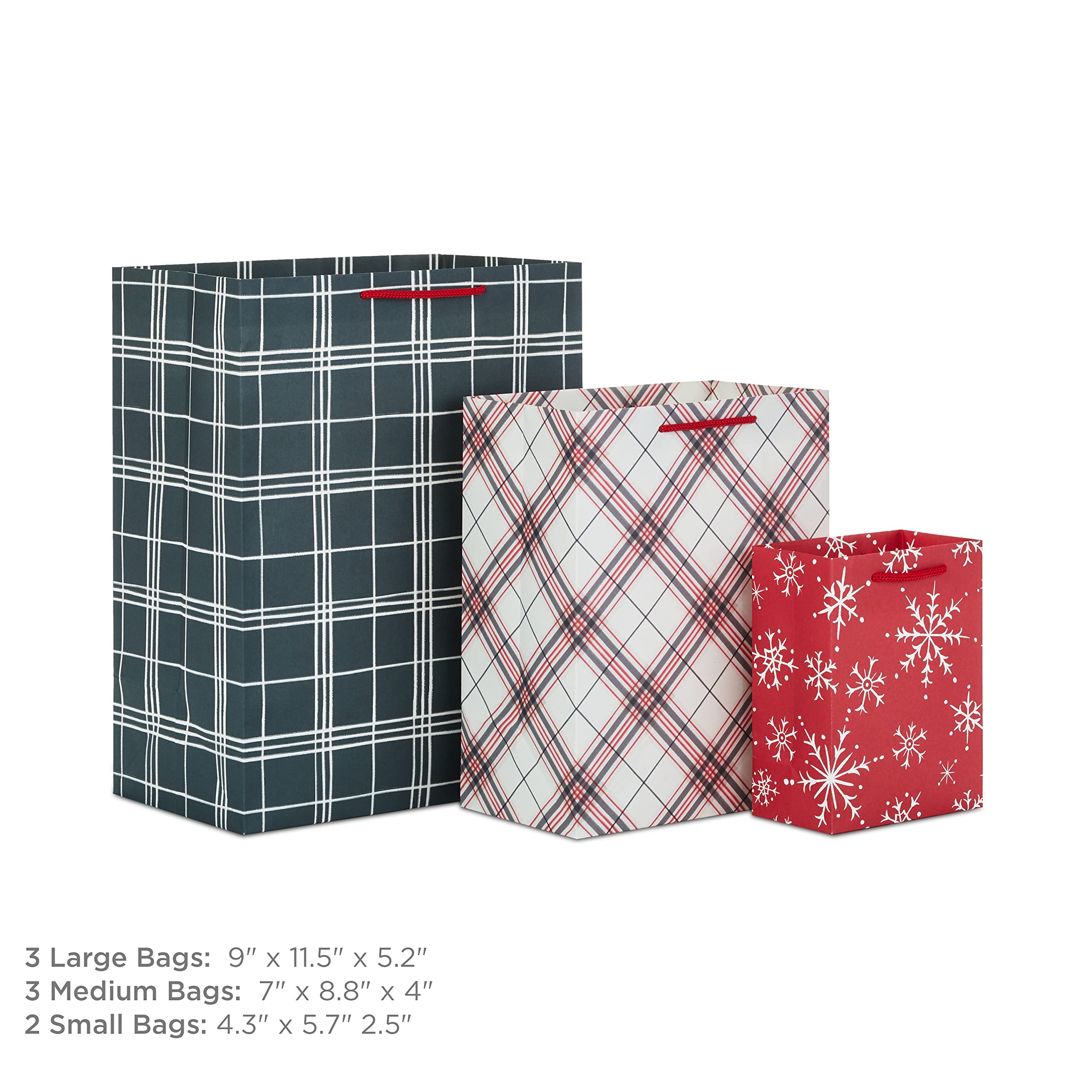 Hallmark Classic Christmas Gift Bag Assortment (8 Bags: 2 Small 5", 3 Medium 8", 3 Large 11") Red and Green, Santa Claus, Snowman, Red Truck, Plaid, Snowflakes, Merriest Christmas to You