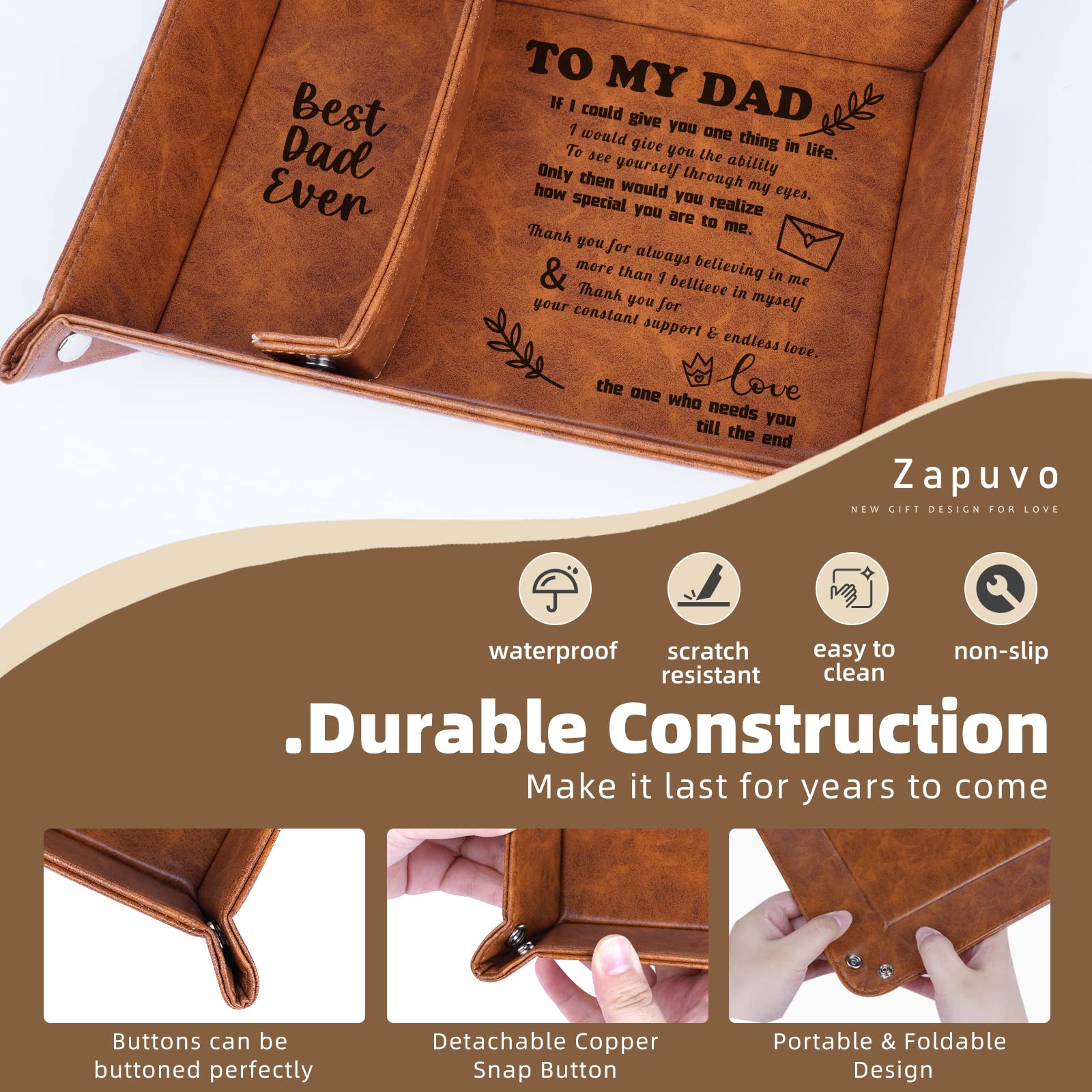 ZAPUVO Best Dad Ever PU Leather Tray and Keychain, Gifts for Dad Fathers Day, Unique Dad Birthday Gifts from Daughter Son, Men Gifts for Father, New Dad Gifts for Husband from Wife Christmas