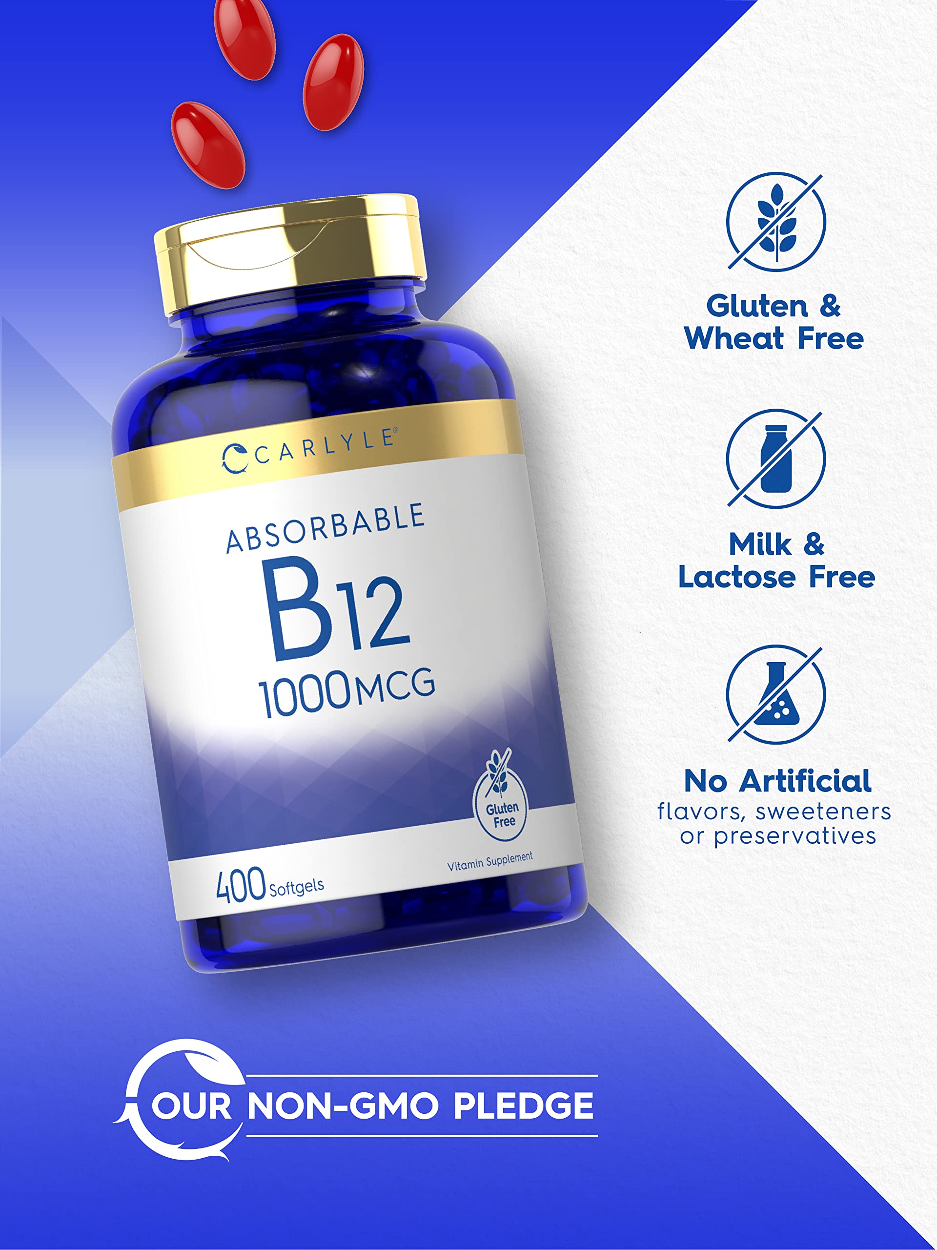 Carlyle Vitamin B12 Absorbable 1000mcg | 400 Softgels | Non-GMO and Gluten Free Supplement