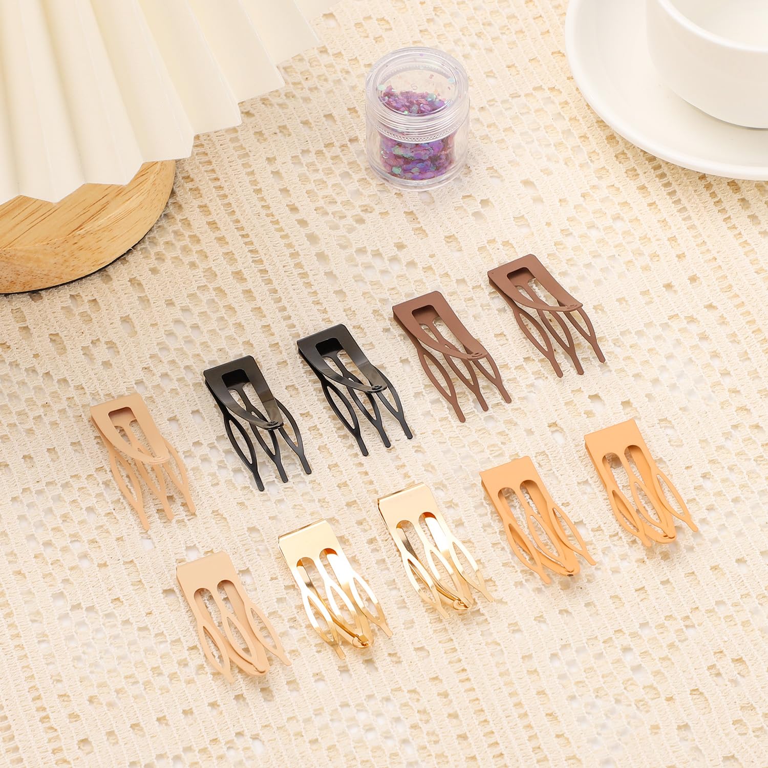 10 Pcs Double Grip Hair Clips, Sightor Metal Snap Hair Clips Hair Barrettes for Women Hair Making Salon Supplies Hair Accessories (Black, Brown, Beige, Khaki, Gold)