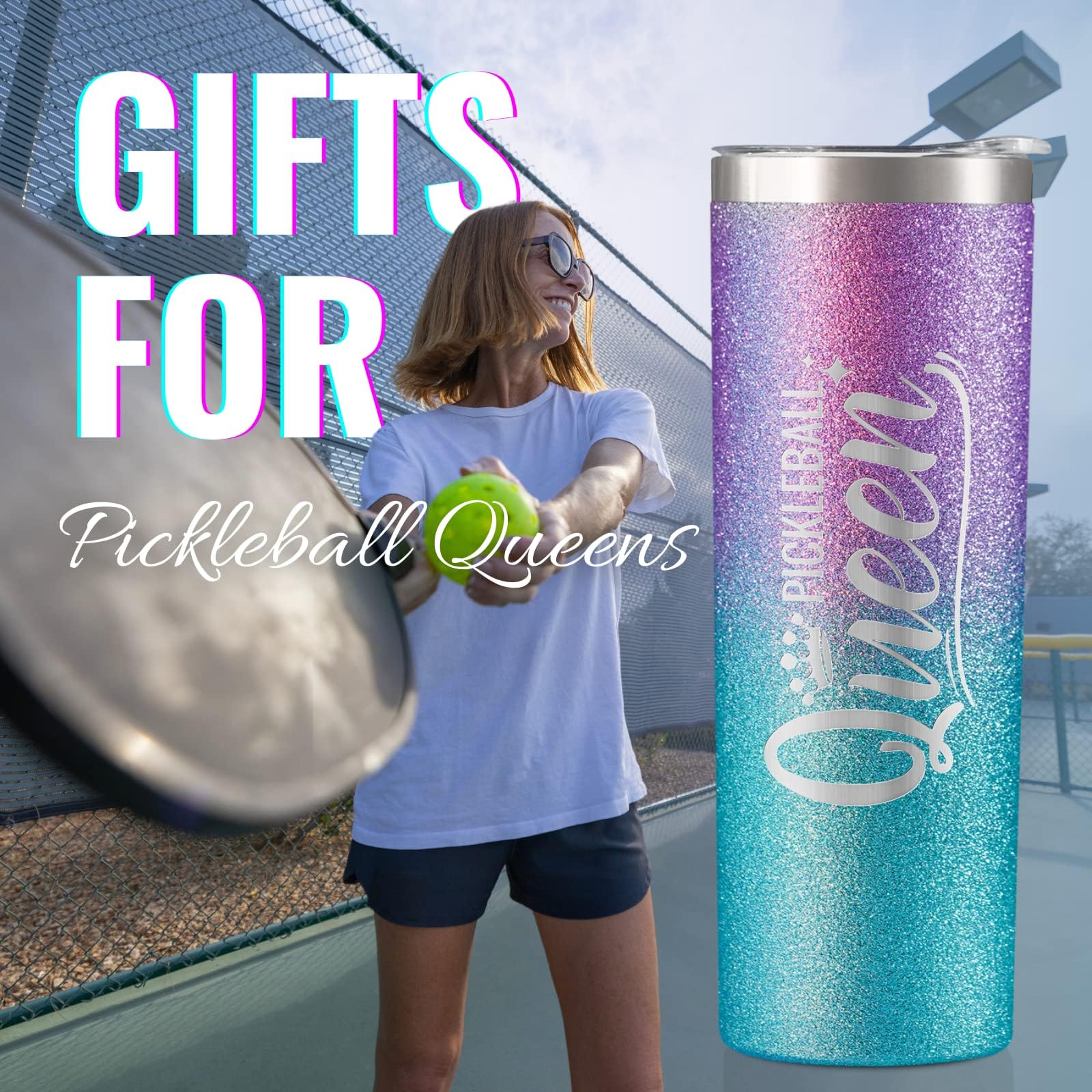 Onebttl Pickleball Gifts for Women, Gifts for Pickleball Lovers, Pickleball Accessories, 20 oz Stainless Steel Skinny Tumbler with Lid, Pickleball Queen (Purple)