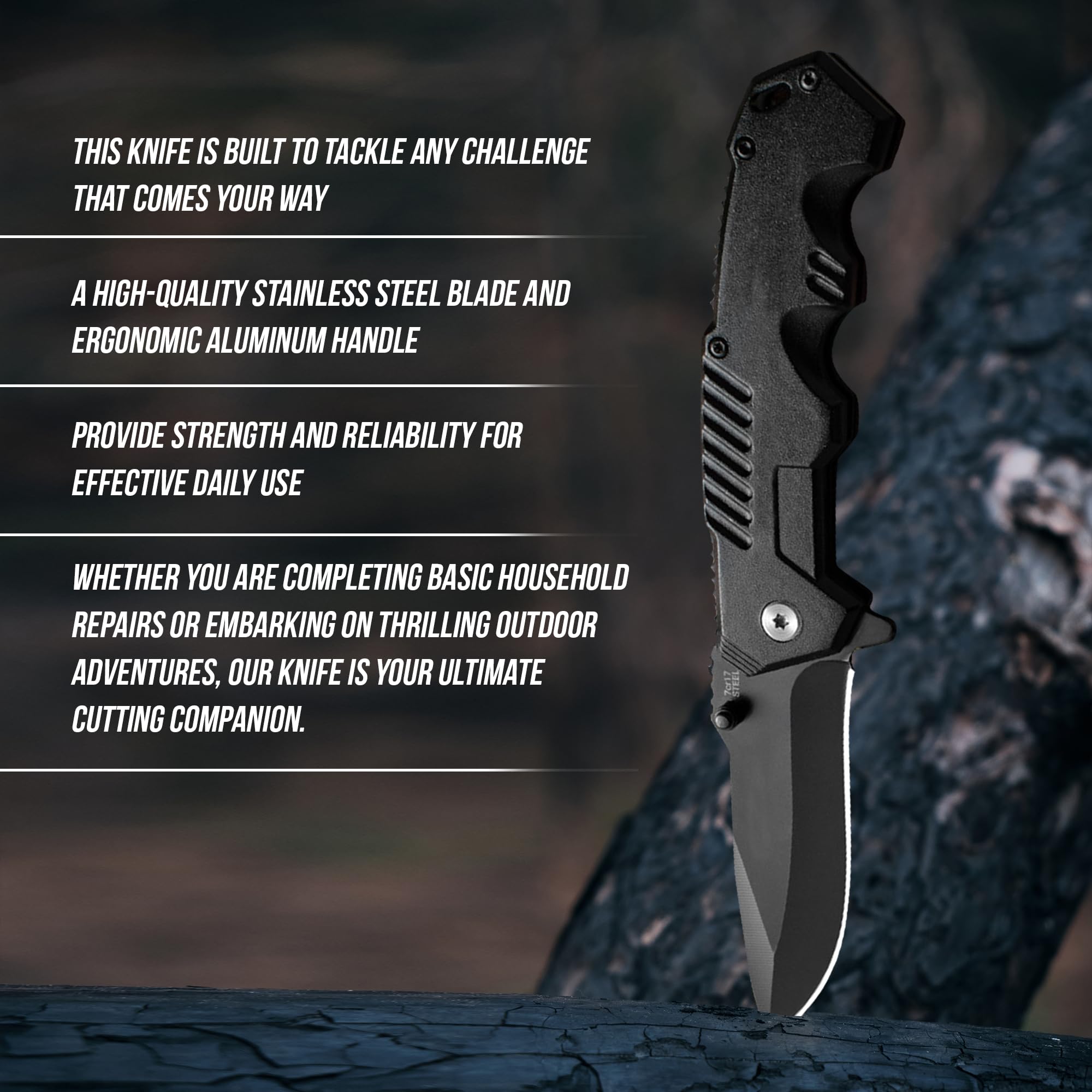 AOSILEY Pocket Folding Knife with Stainless Steel Point Lock Blade Knives and Lightweight Lockback Multi-Tool for Camping, Outdoor, Hunting，Survival and EDC