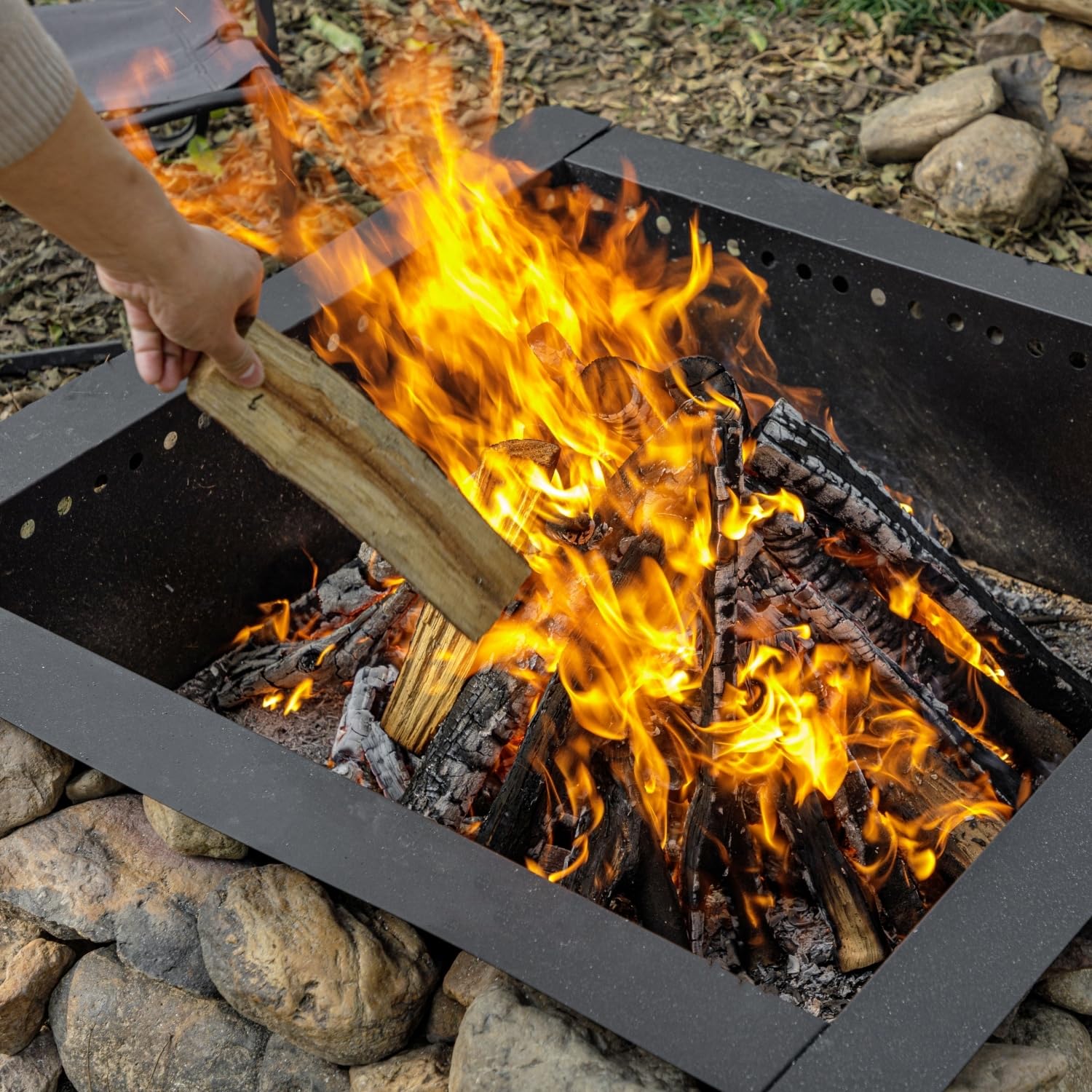 Grovellis 42 inch Outdoor Fire Pit Liner, Square Heavy Duty Fire Pits, Rim Insert Firepit for Outside, DIY Campfire Fireplace
