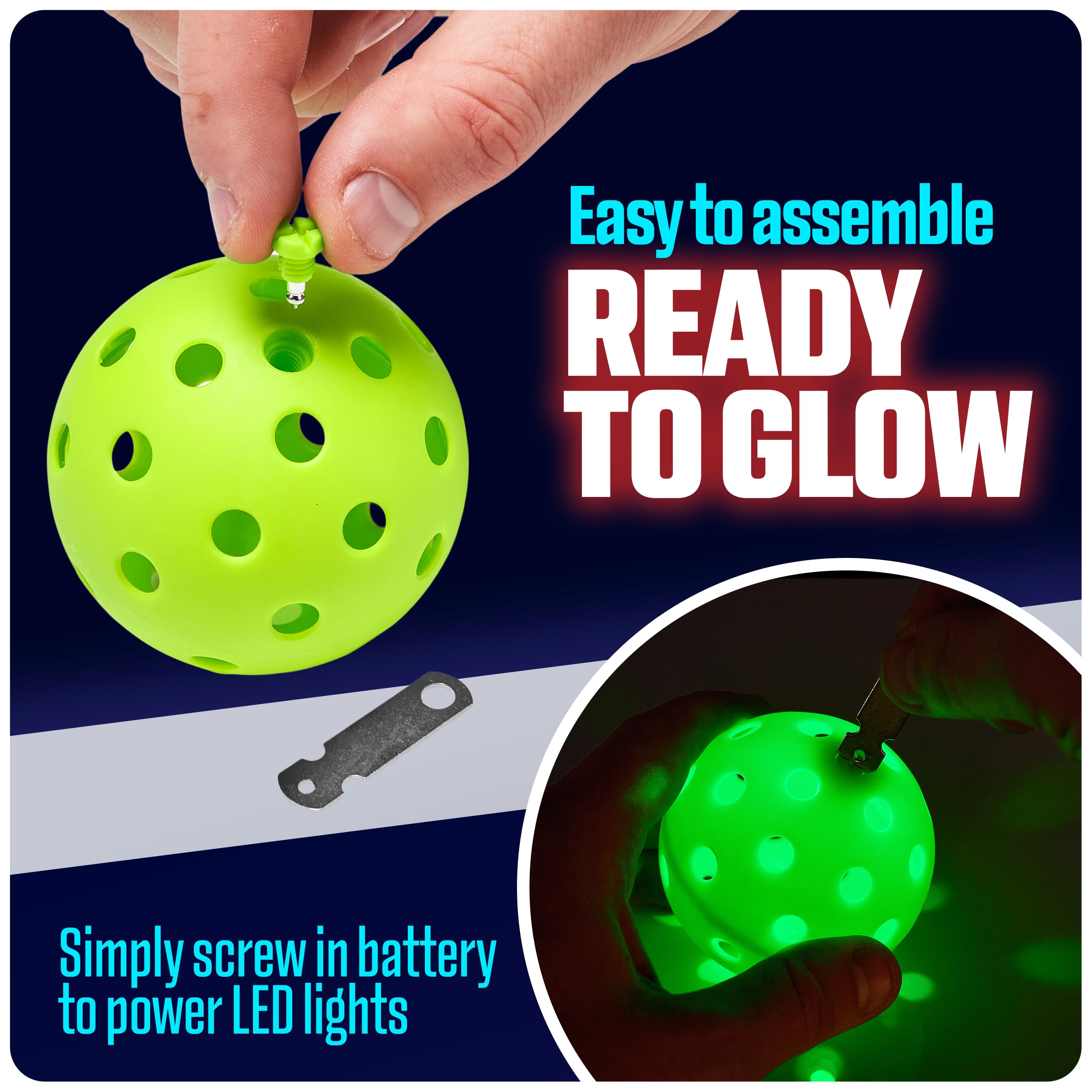 GlowCity Set of 4 LED Pickleball Set: Illuminate Your Game with Dazzling Glow in The Dark Pickleballs- Great for Night Time Play