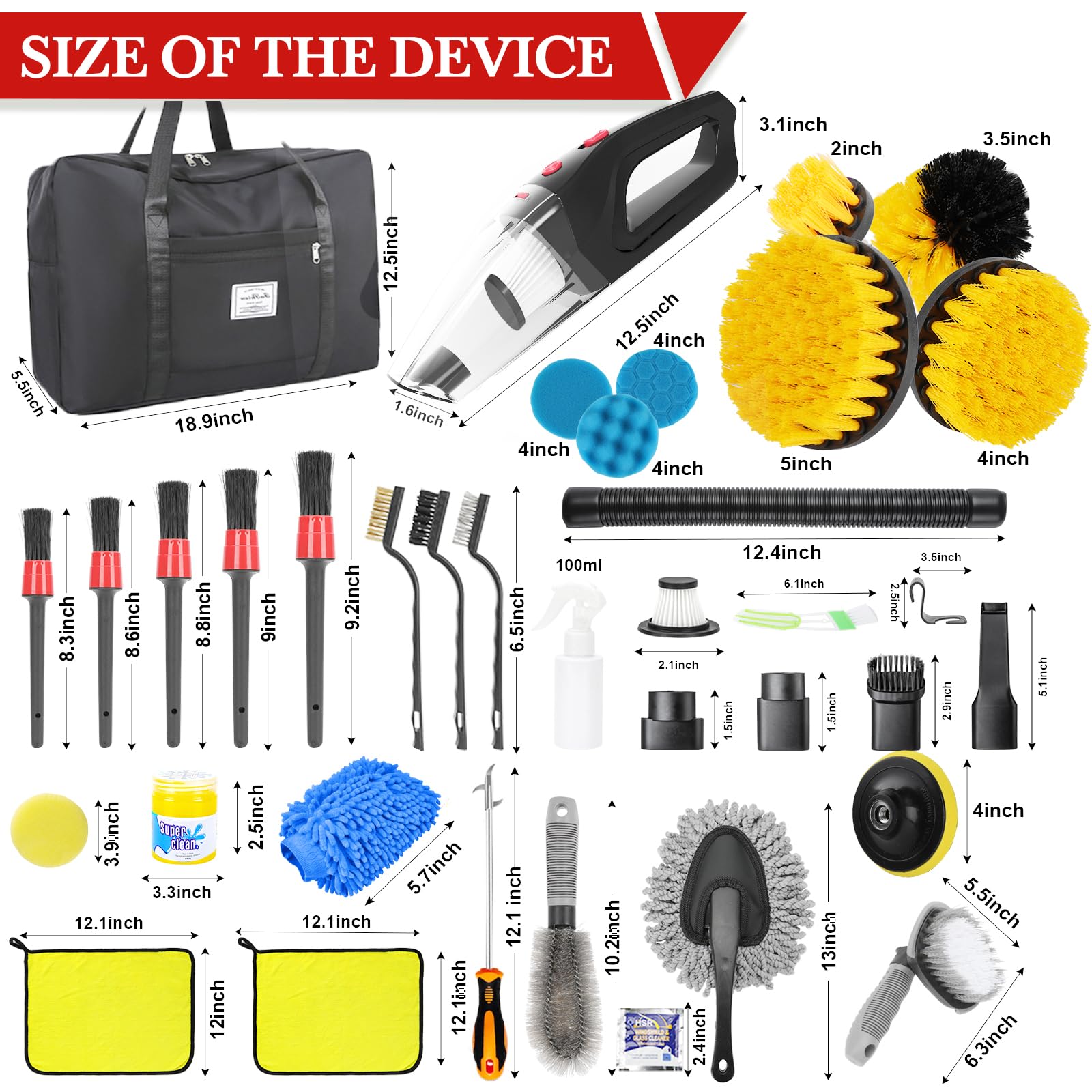60PCS Car Wash Cleaning Kit,Cordless Car Vacuum Car Detailing Kit, Easy to Use Interior Car Cleaning Kit with Car Cleaning Gel,Detailing Brush Set,Windshield Cleaner, Car Accessories for Women/Men