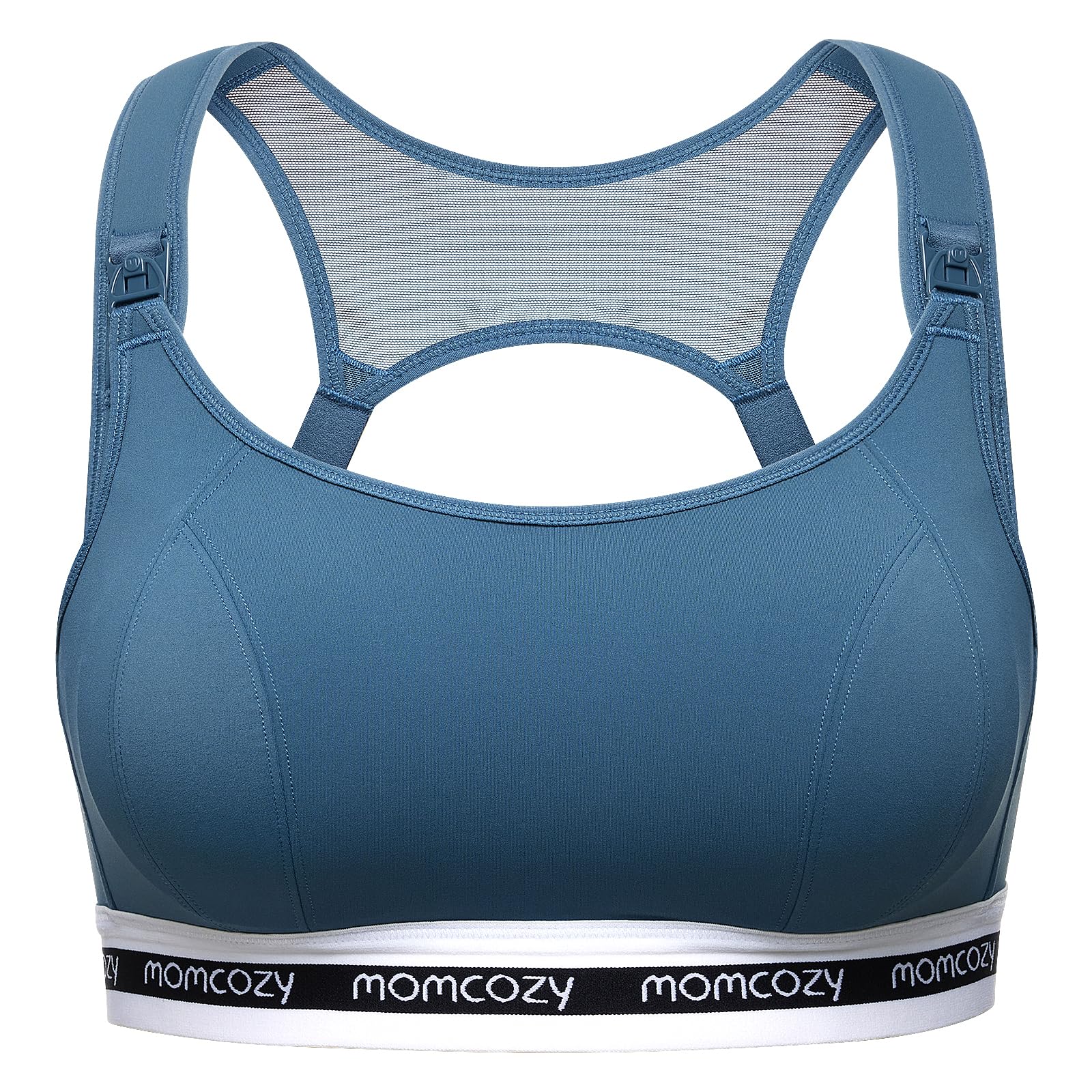 Momcozy Nursing Bras for Breastfeeding, FB011 Low-Impact Nursing Sports Bra Support Maternity Pregnancy Padded Wireless Bralette Blue