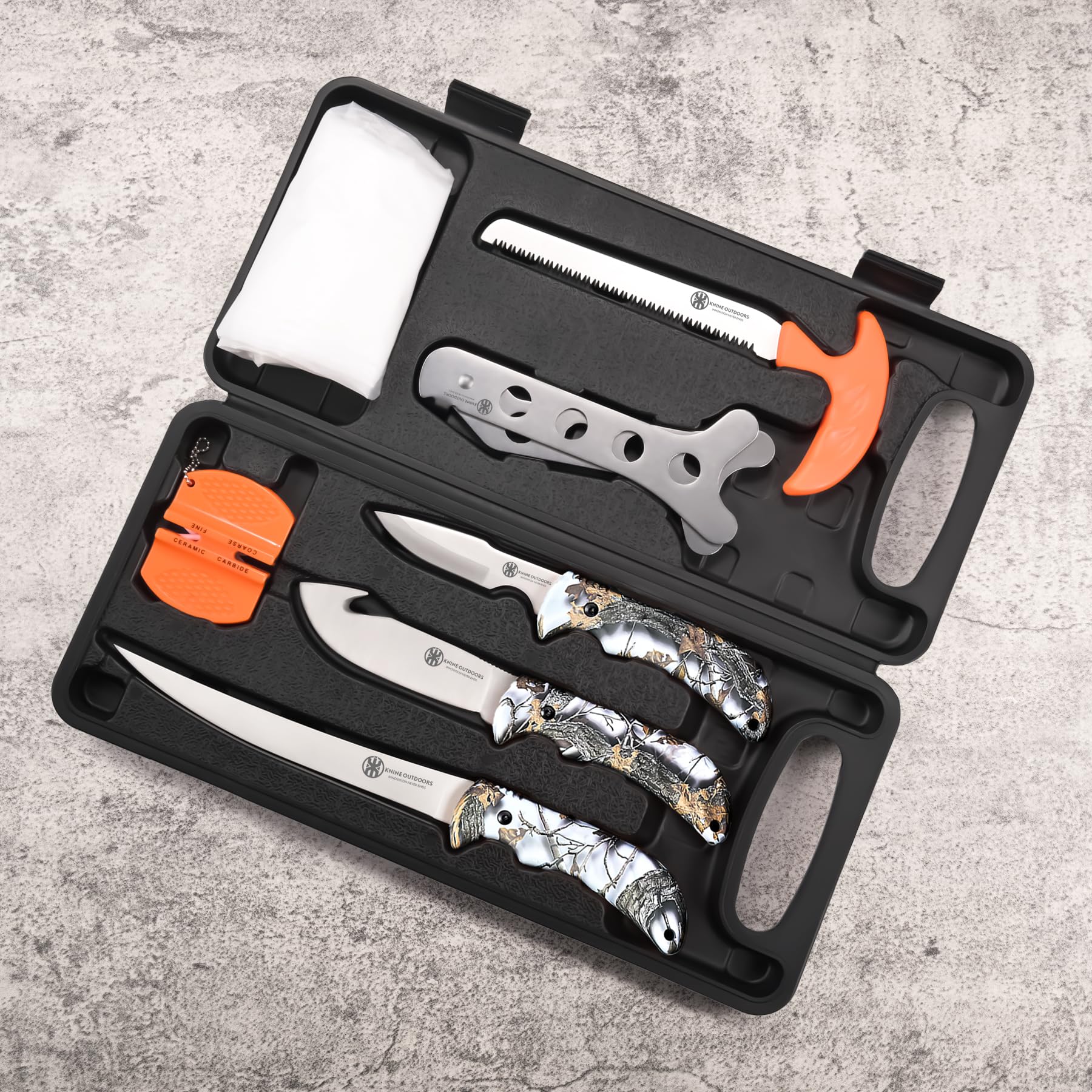 KNINE OUTDOORS Hunting Deer Knife Set Field Dressing Kit Portable Game Processor Set, Blue Handle, 8 Pieces