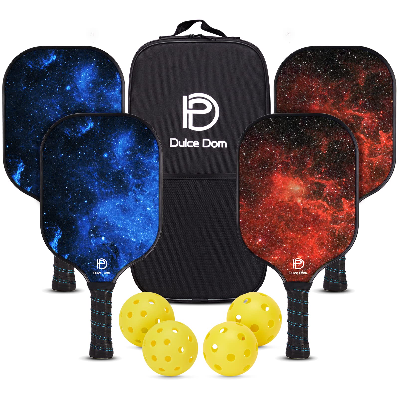 DULCE DOM Pickleball Paddles, USAPA Approved Set with 4 Premium Wood Balls and Bag, Rackets Equipment for Beginners & Pros, Women Men