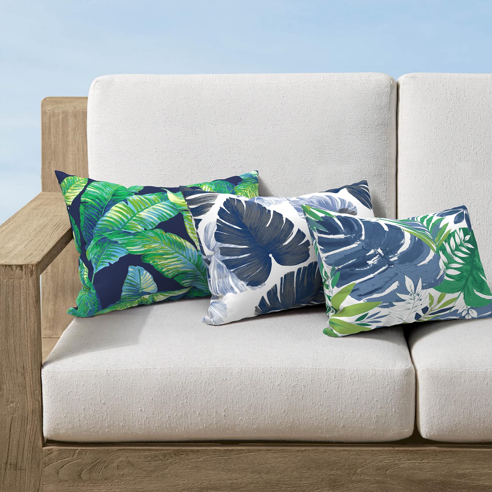 Melody Elephant Pack of 2 Outdoor Lumbar Pillow Covers, All Weather Cushion Pillow Cases 12x20 Inch, Pillowcase for Patio Couch Decoration, Hanalei Lagoon