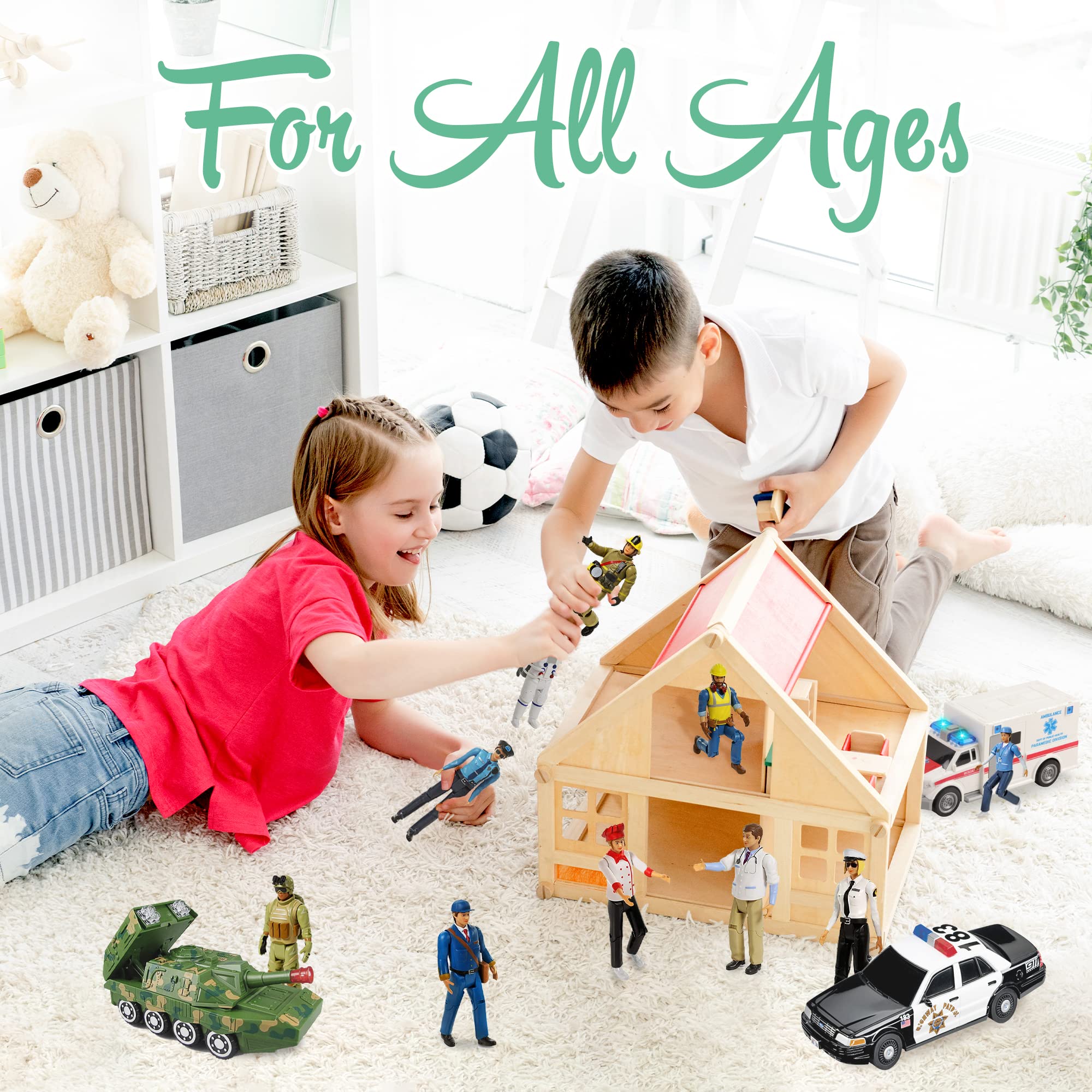 Beverly Hills Doll Collection Sweet Li’l Family Dollhouse Figures - Firefighter, Police Officer, Doctor and More, Set of 10 Action Figure People Doll House Set, Pretend Play for Kids and Toddlers