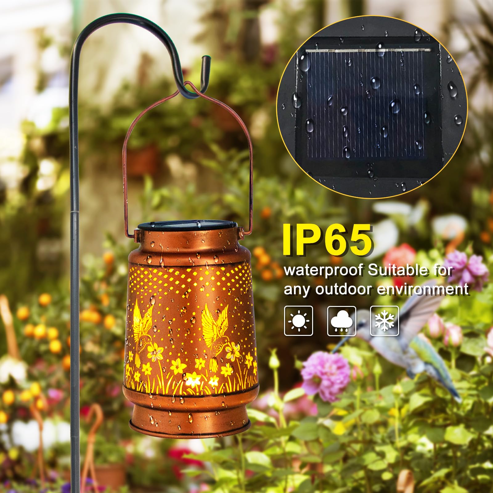 Hummingbird Solar Lantern Outdoor Hanging, Metal Bird Decor Waterproof LED Decorative Light for Garden Patio Yard Lawn Backyard Front Porch, Christmas Thanksgiving Birthday Gifts for Women Mom Grandma