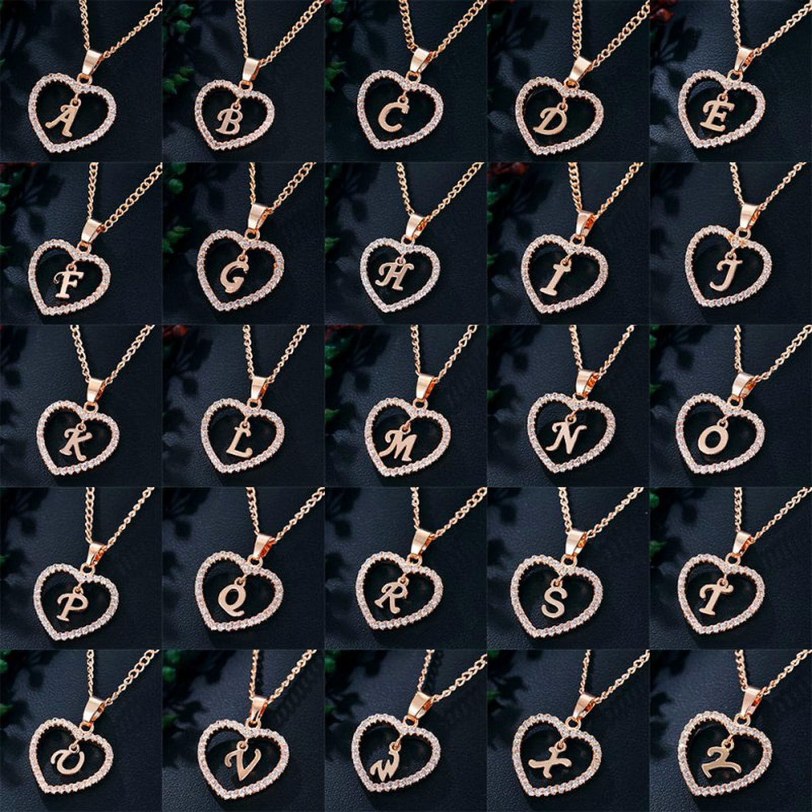 clearance, Rose Gold Personalized Pendant Initial A-Z Necklace Gifts for Women Cubic Zirconia Heart Necklaces Jewelry 1 dollar items only clearance items sales today clearance