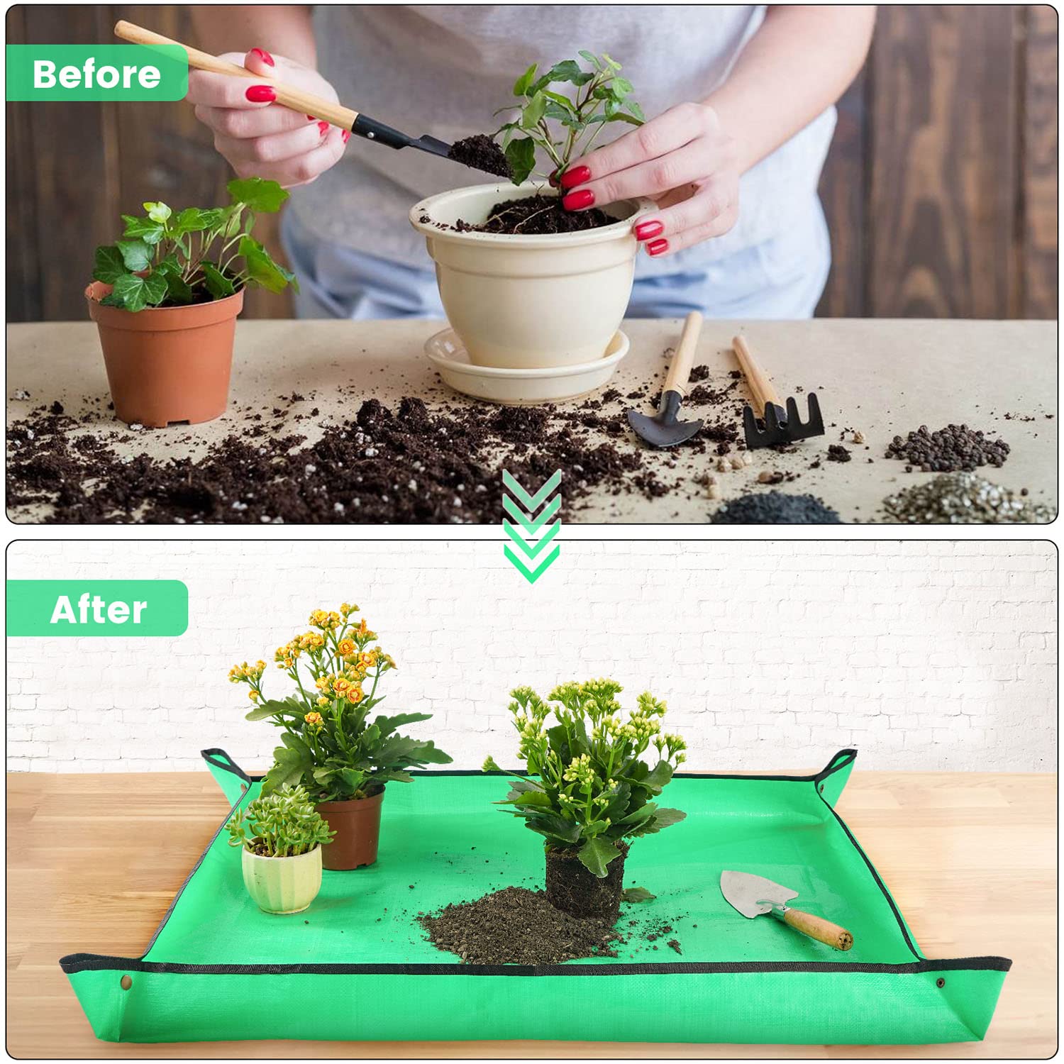 Onlysuki 39.5" X 31.5" Large Repotting Mat for Indoor Plant Transplanting and Dirt Control - Portable Potting Tray for Gardening Lovers