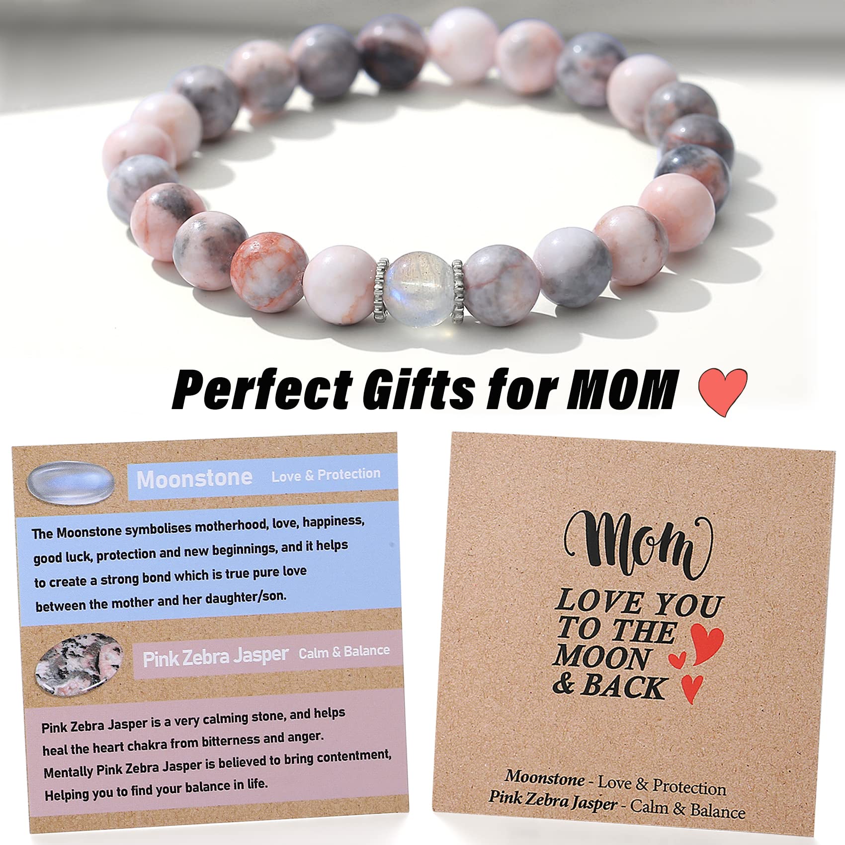 THEMEROL Gifts for Mom Christmas Gifts Birthday Gifts from Daughter Son Stocking Stuffers Mom Valentines Moonstone Bracelet Women Mothers Day Gifts Great Presents Best Mama Unique Handmade Easter