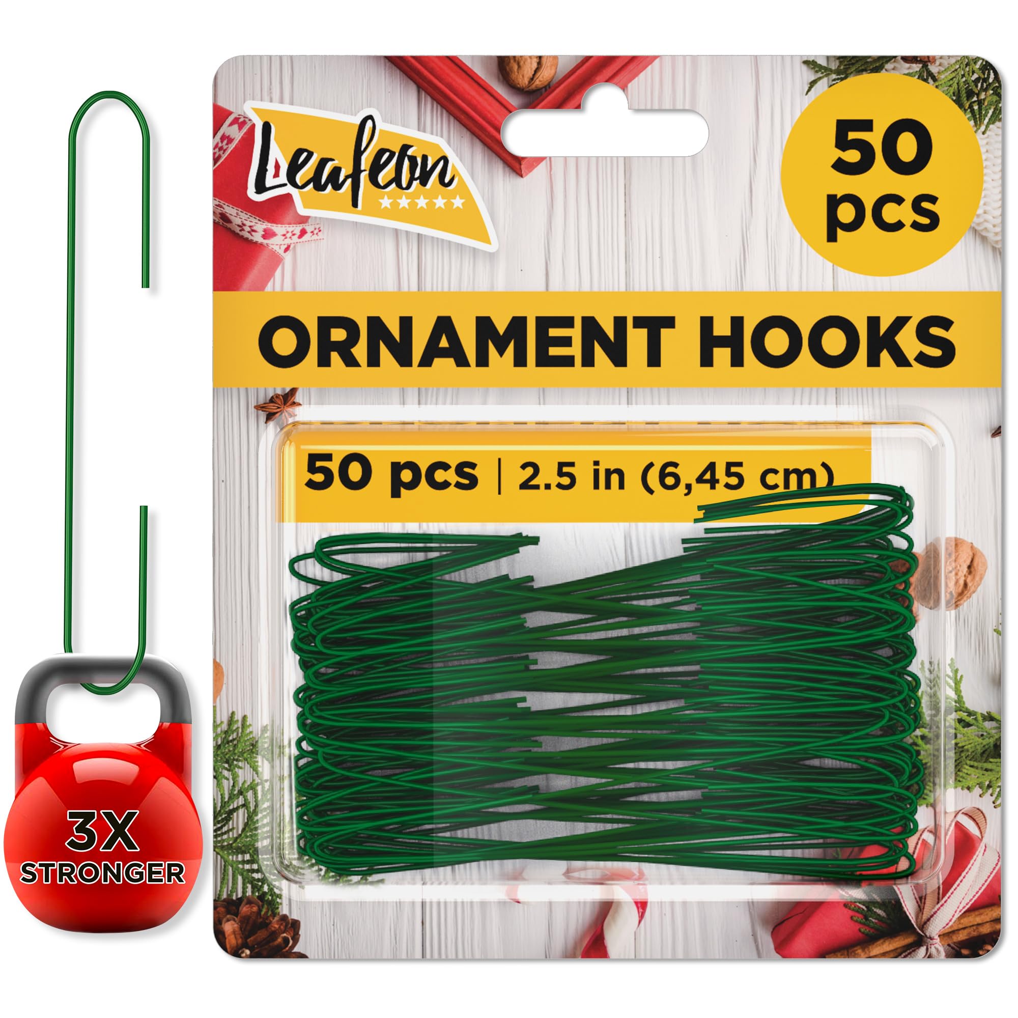 Leafeon 50 Pack Christmas Ornament Hooks – Essential Christmas Ornament Hangers – Great Ornament Hooks for Christmas Tree Decoration (Green)