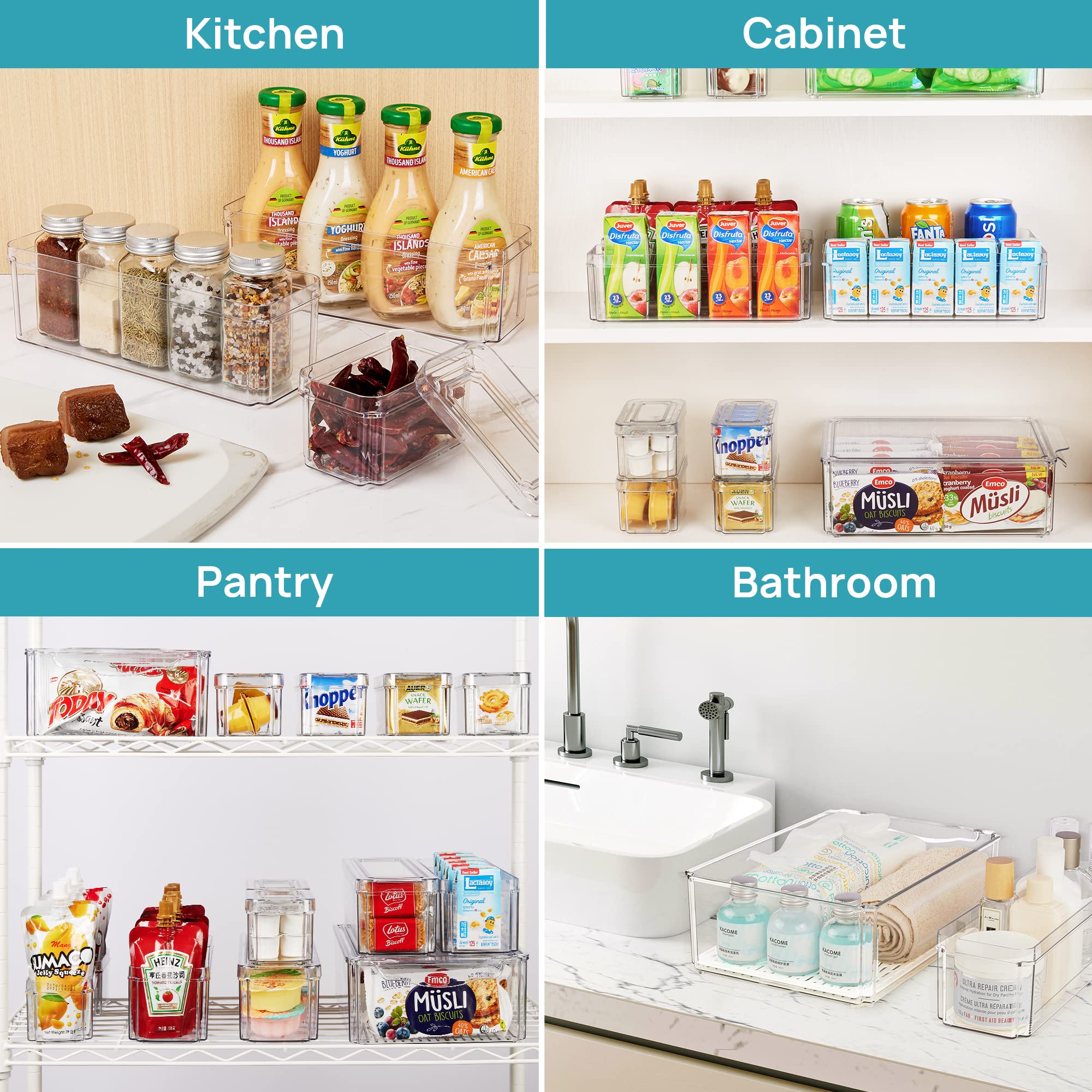 Vtopmart Set of 7 Fridge Organizer, Stackable Fruit Storage Containers for Fridge with lids, BPA-Free Refrigerator Organizer Bins with Drain Tray for Vegetables, Fruits, Food, Drinks