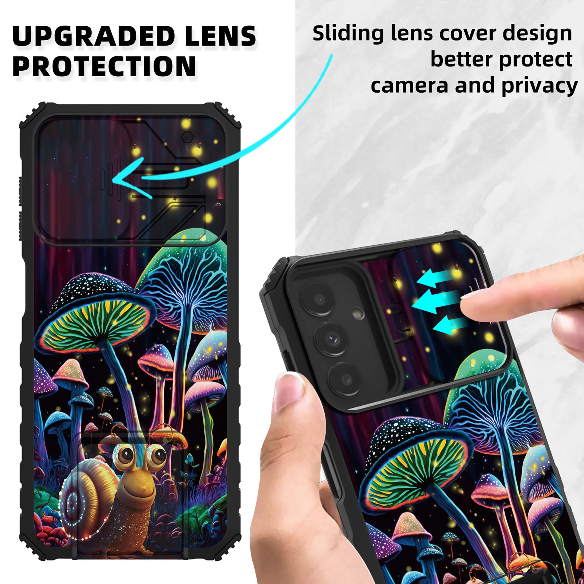 RYUITHDJP for Samsung Galaxy A13 5G Case 6.5" Kickstand Snail Mushroom Design Phone Case for Samsung Galaxy A13 5g Case Camera Lens Protect Shockproof Bumper Full Protection Case