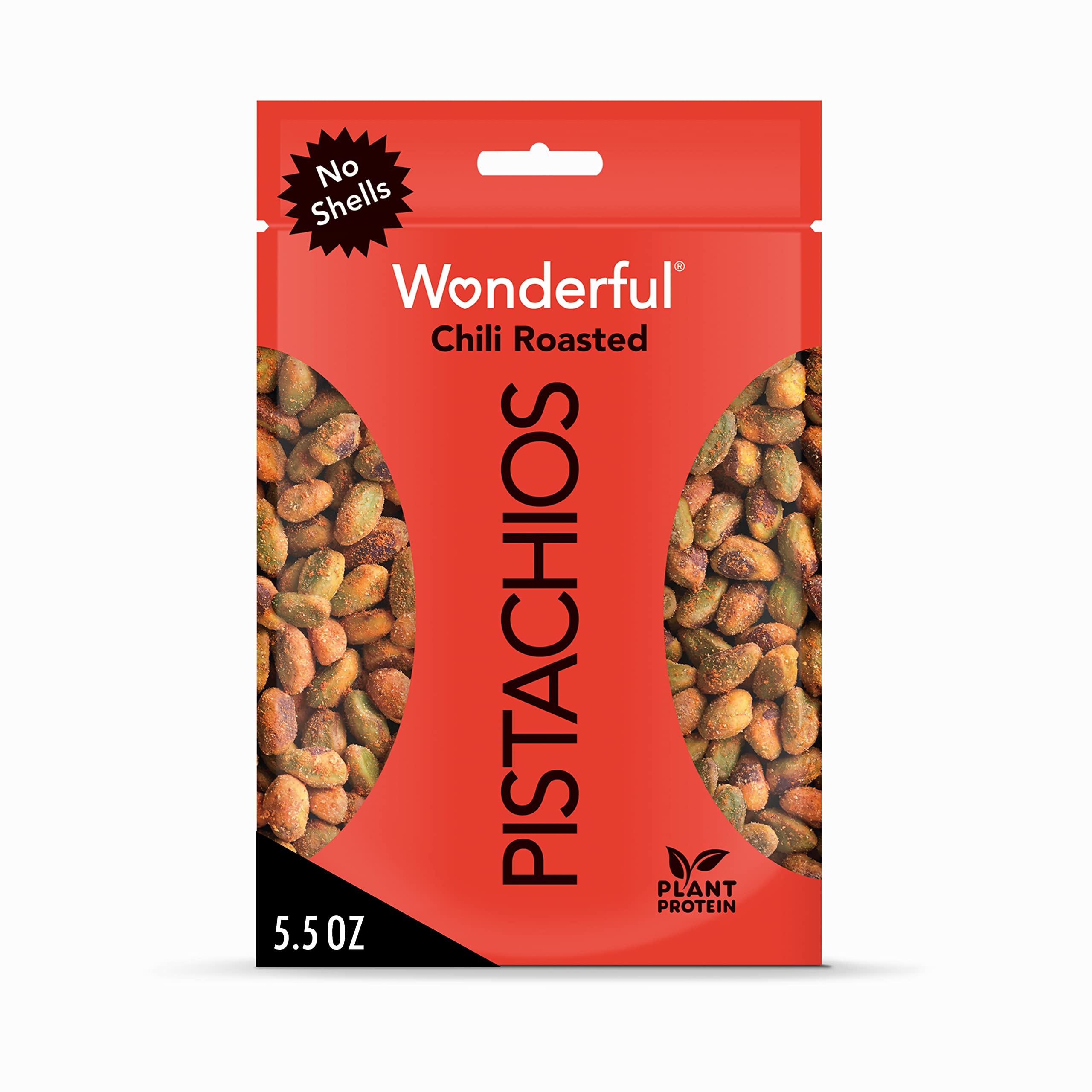 Wonderful Pistachios No Shells, Chili Roasted, 5.5 Ounce Bag, Protein Snack, On-the Go Snack