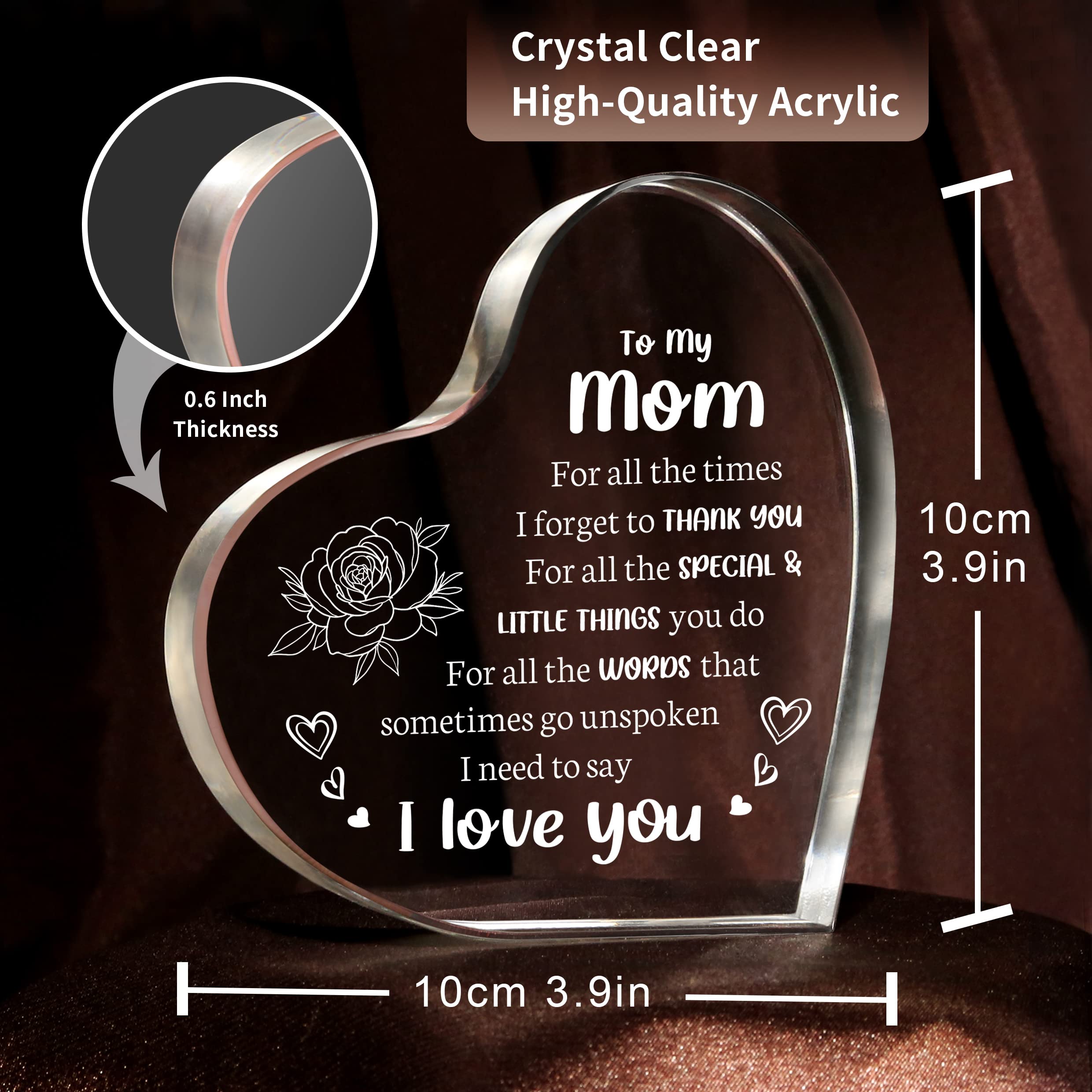 Milcier Gifts for Mom, Mom Christmas Gifts - Acrylic Keepsake 3.9x3.9 Inch - I Love You Mom Birthday Gifts from Son - Best Mothers Day Valentines Day Gifts for Mom