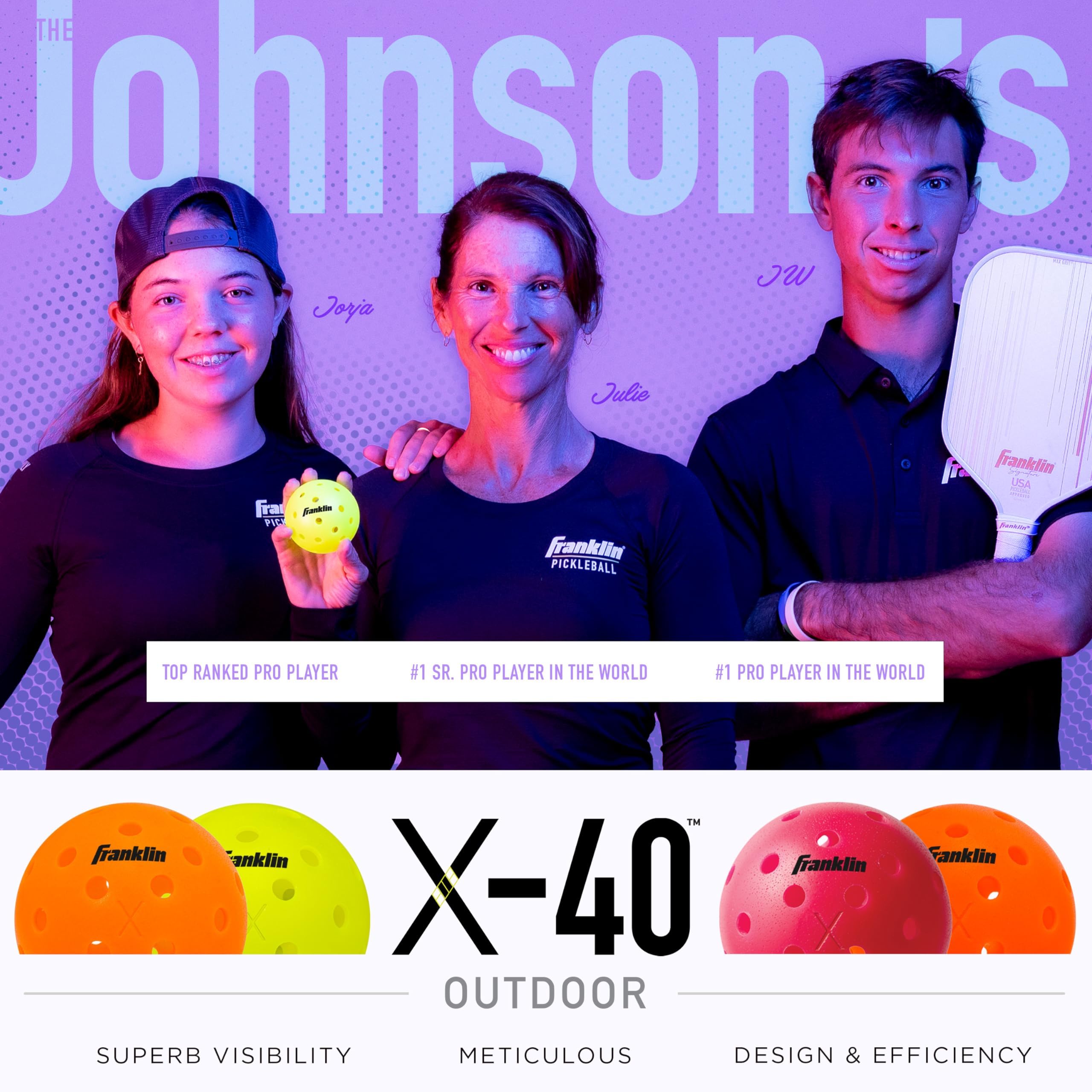 Franklin Sports X-40 Pickleballs - Outdoor 3 Pack USA PICKLEBALL APPROVED Pink Official Ball of US Open Pickleball Championships