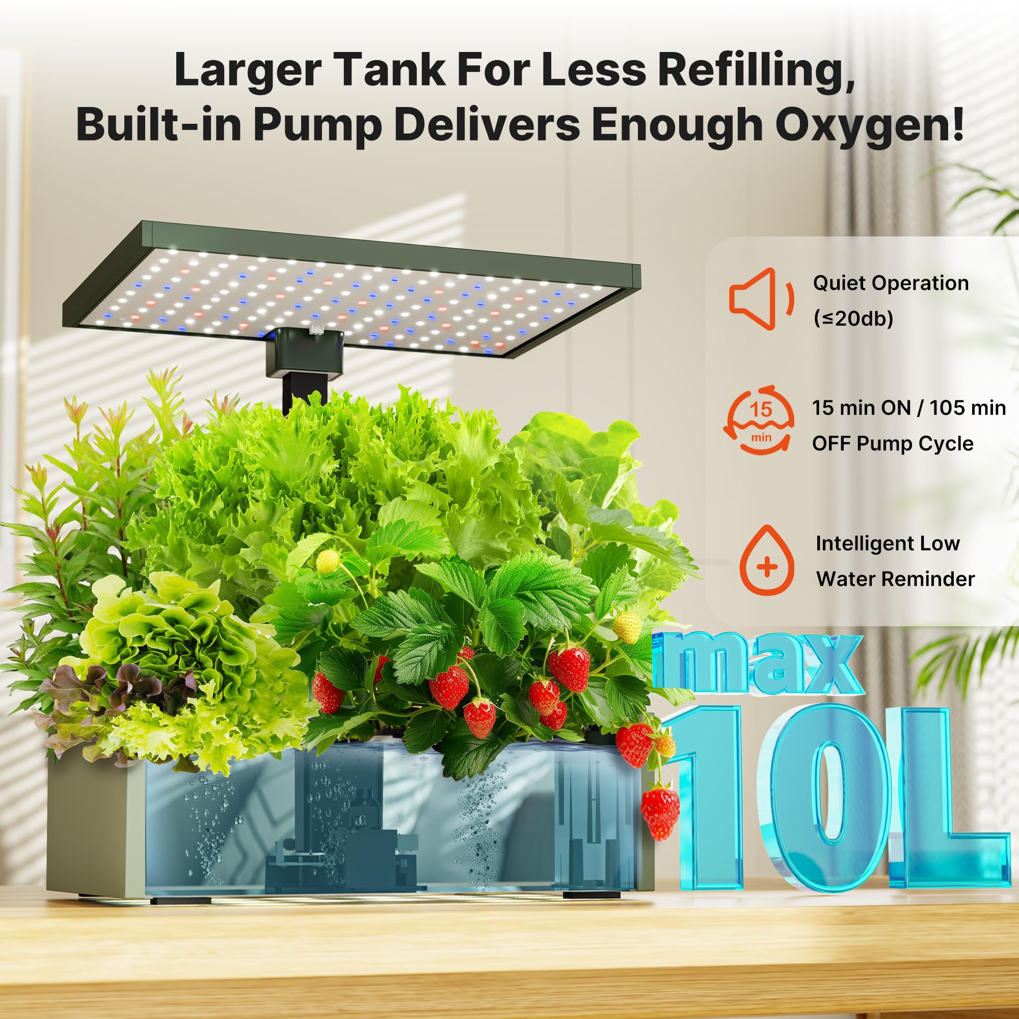 SUNCOZE Hydroponics Growing System Kit 20 Pods, Indoor Herb Garden with Grow Light 30W, 10L Large Water Tank with Adjustable Height to 25", Built-in Pump, Gardening Gifts, Avocado Green