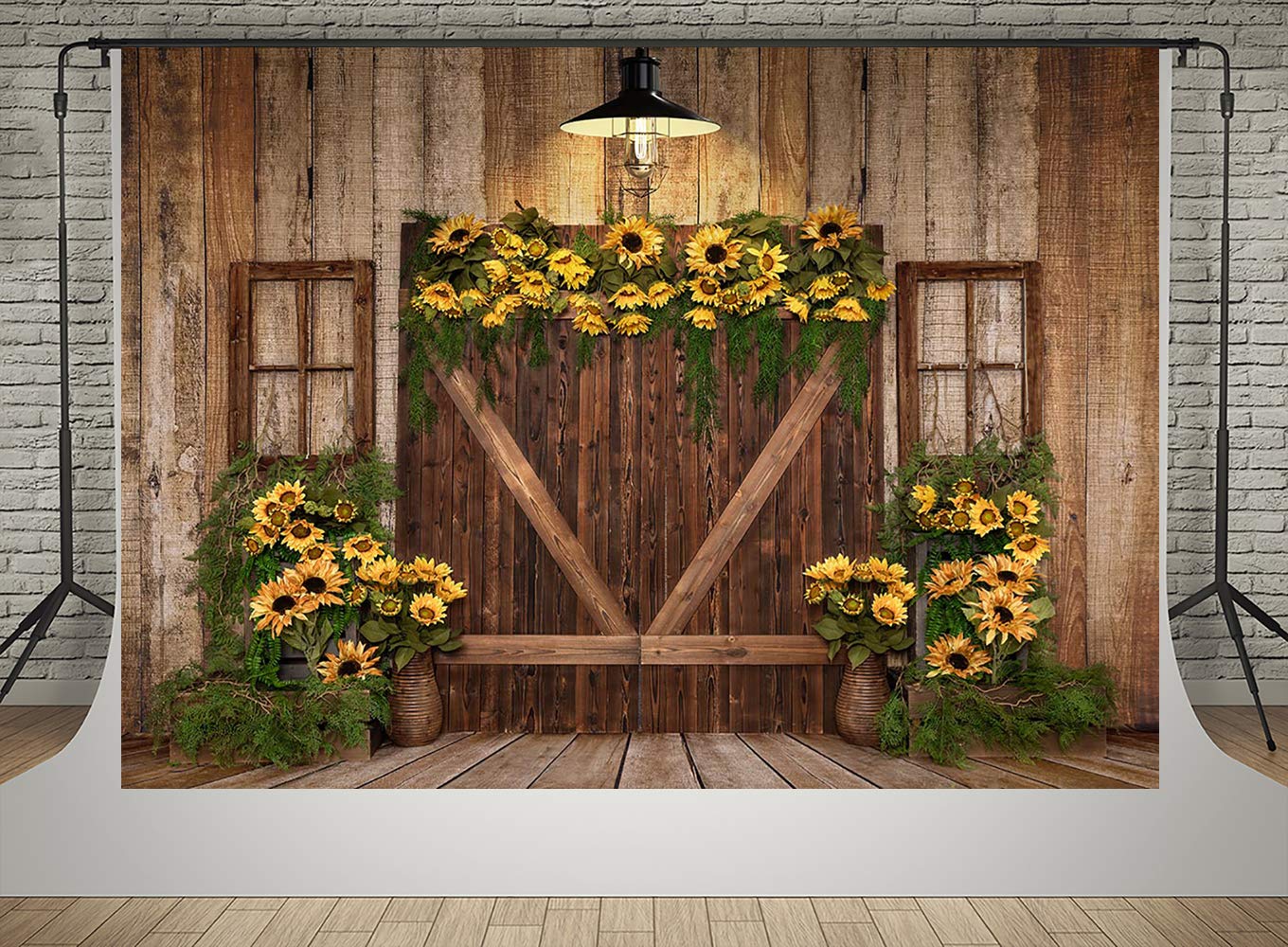 Kate 7x5ft Spring Sunflowers Photography Backdrops Farm Wood Door Photo Background Studio Children Birthday Party Cake Table Banner Baby Shower Backgrounds Props