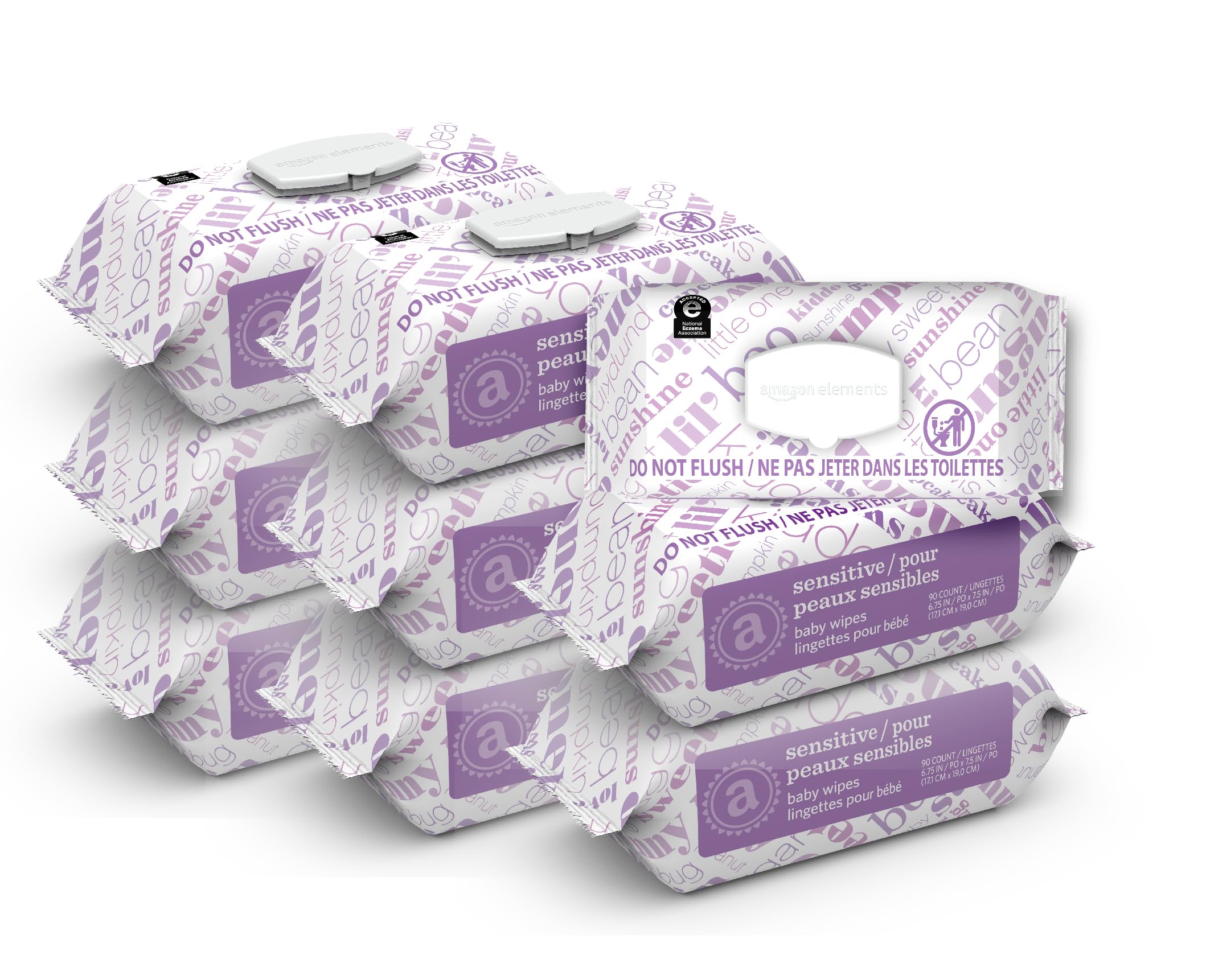 Amazon Elements Baby Wipes, Sensitive, 810 Count, Flip-Top Packs, Pack of 9