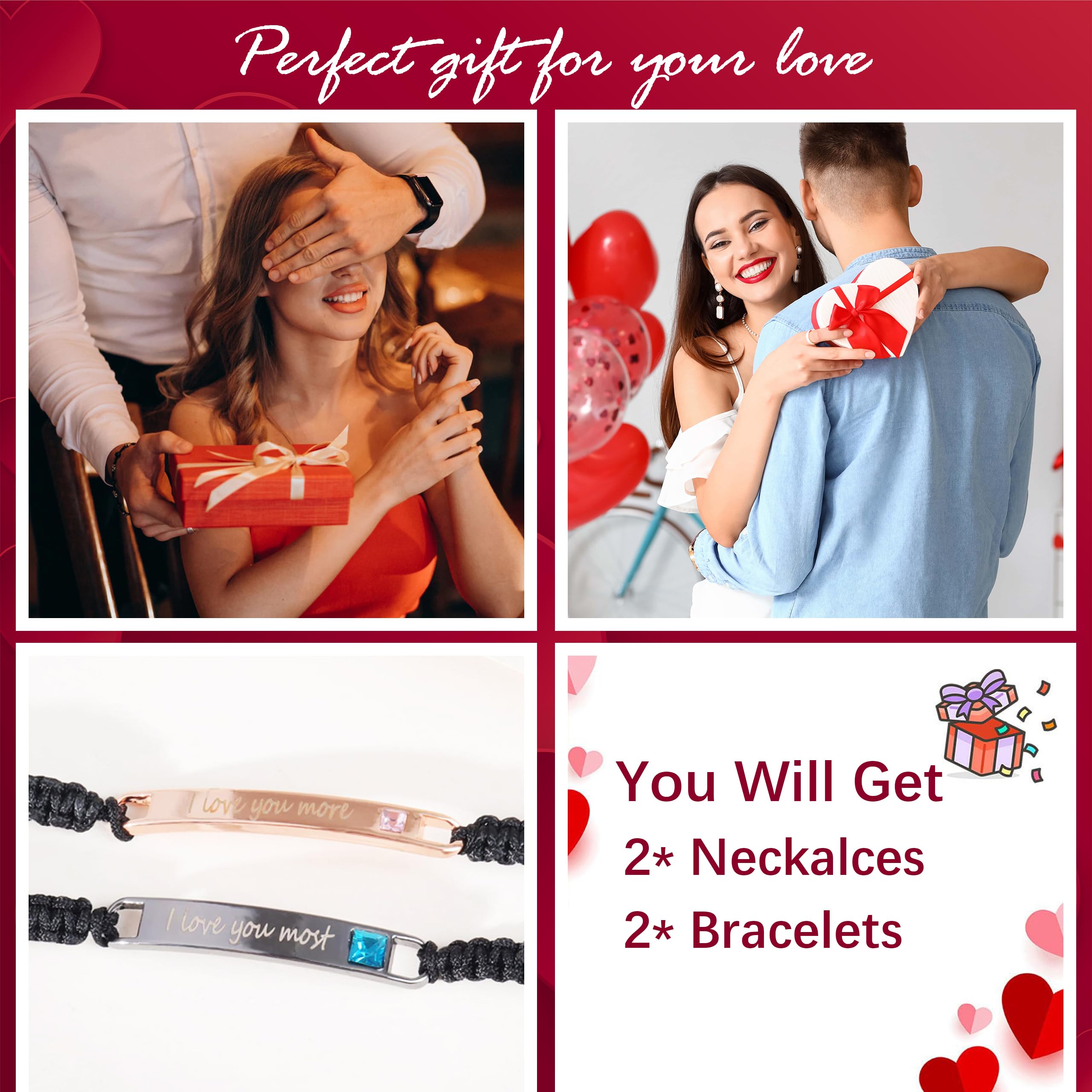 Couple Gifts Valentines Day Gifts for Her Him Matching Necklace Bracelets for Couples Gifts Heart Necklace Valentines Accessories