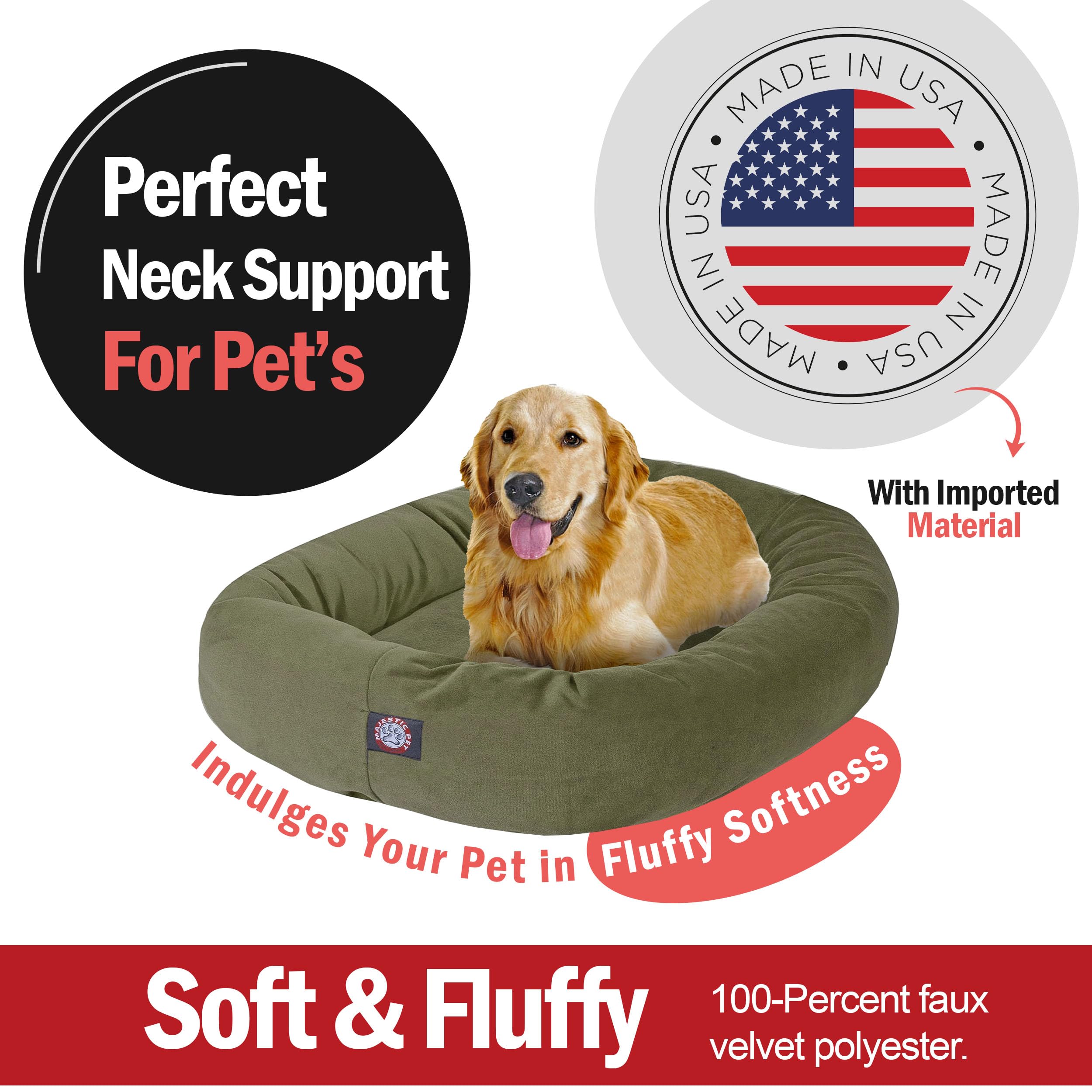 Majestic Pet 40 Inch Suede Calming Dog Bed Washable – Cozy Soft Round Dog Bed with Spine Support for Dogs to Rest their Head - Fluffy Donut Dog Bed 40x29x9 (Inch) - Round Pet Bed Large – Sage