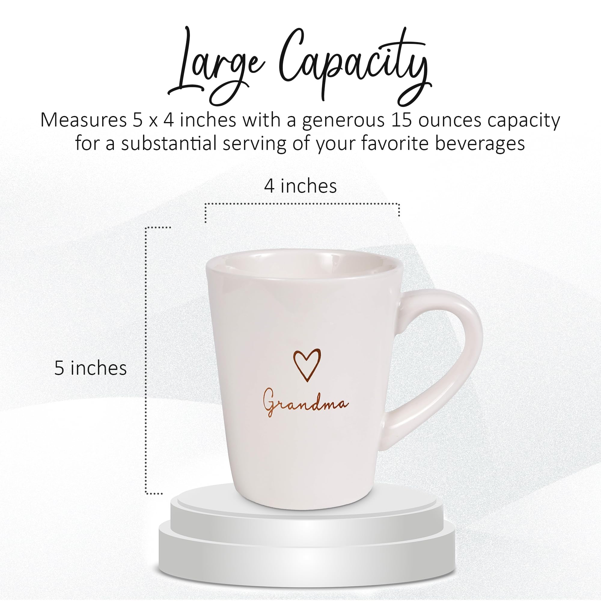 Pavilion Grandma Coffee Mug - Stoneware Coffee Cups for Grandmothers with Heart Tag - Ideal for Daily Use with "Grandma" Text Design - Microwave & Dishwasher Compatible - Cream, 15 oz