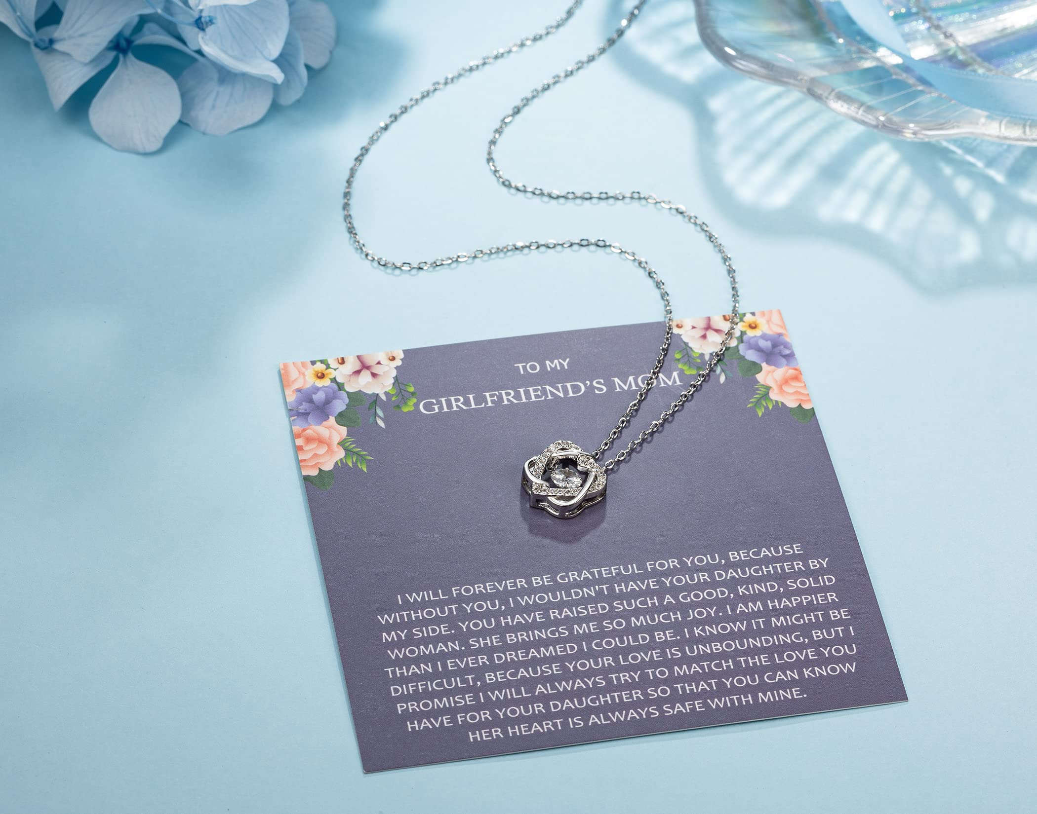 NOURISHLOV Girlfriend's Mom Necklace, Gifts for My Girlfriends Mom, Sterling Silver Two Interlocking Infinity Double Heart, Mother's Day Jewelry Birthday Gift