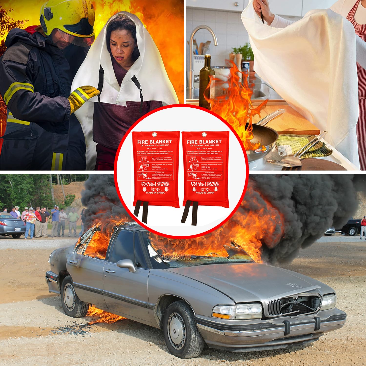 KITOSUN Fire Blanket for Kitchen Home Emergency - Fiberglass Blankets Fire Survival Suspension Flames Retardant Extinguisher Great for Stove Car Garage Office Camping Caravan BBQ Safety (4-Pack)