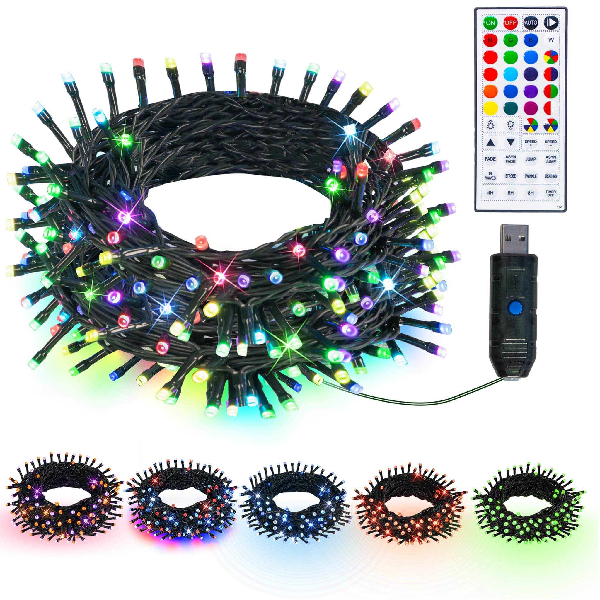 Dazzle Bright Color Changing Christmas Lights, 33ft 100 LED RGB String Lights with Remote & Timer, USB Powered Fairy Lights for Indoor Outdoor Xmas Tree Party Wedding Halloween Decorations