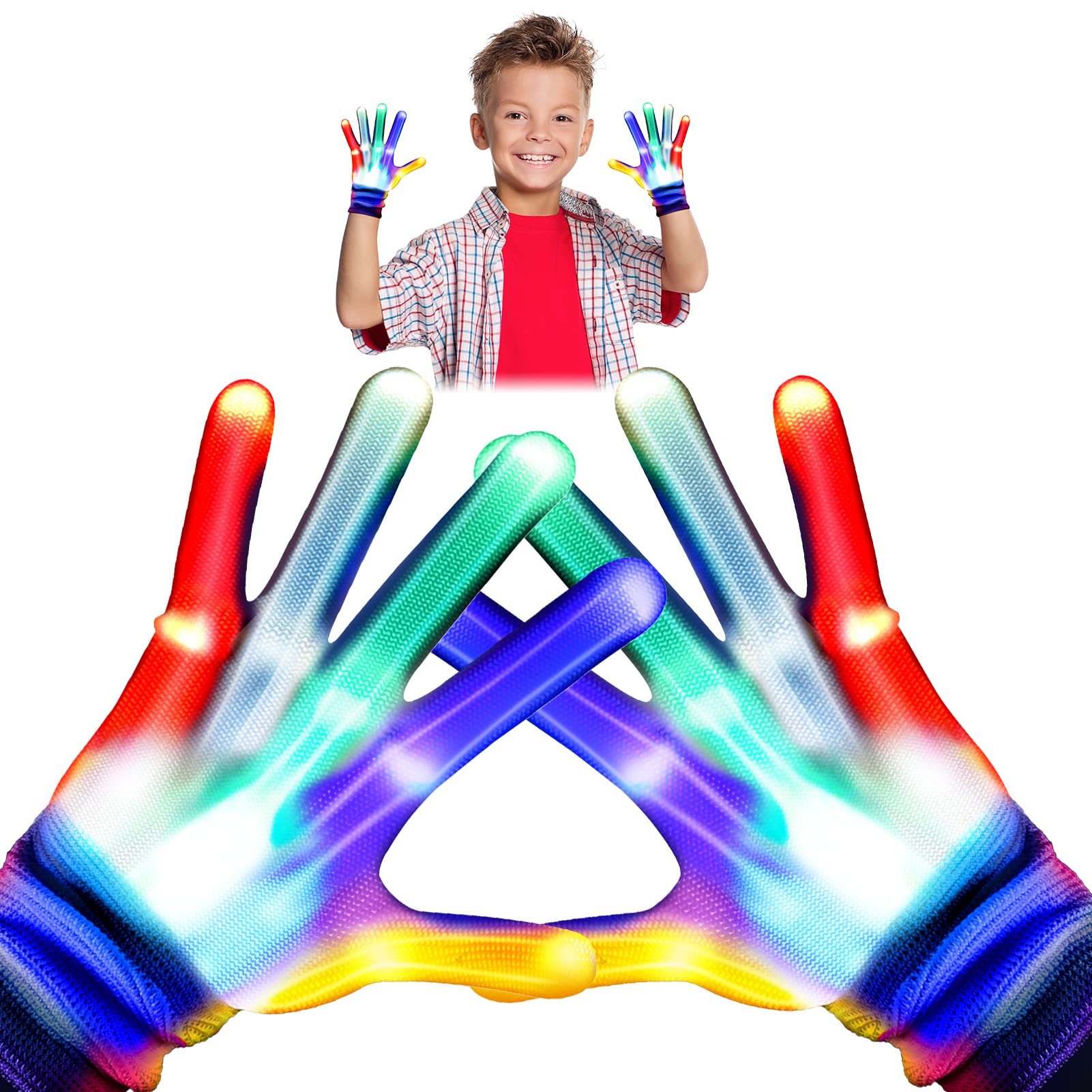 LED Gloves for Kids Ages 3-6 LED Gloves Light Up Flash Neon Lights Gloves Halloween Costume Gloves Birthday Gifts Christmas Stocking Stuffers Cool Toys for 3 4 5 6 year old Kids Boys Girls 3-5 4-6