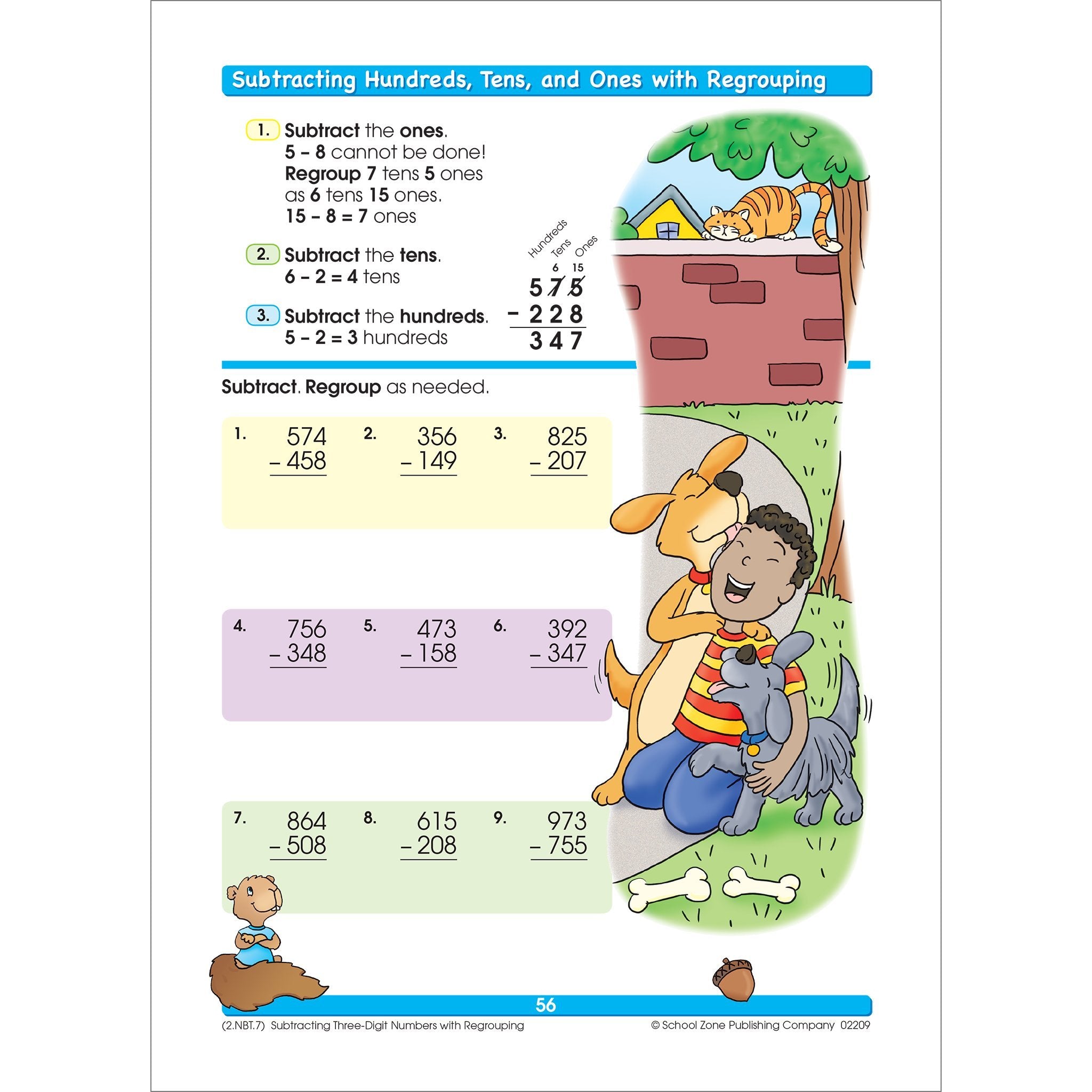 School Zone Addition & Subtraction Workbook: 64 Pages, 1st Grade, 2nd Grade, Elementary Math, Sums, Differences, Place Value, Regrouping, Fact Tables, Ages 6-8 (I Know It! Book Series)